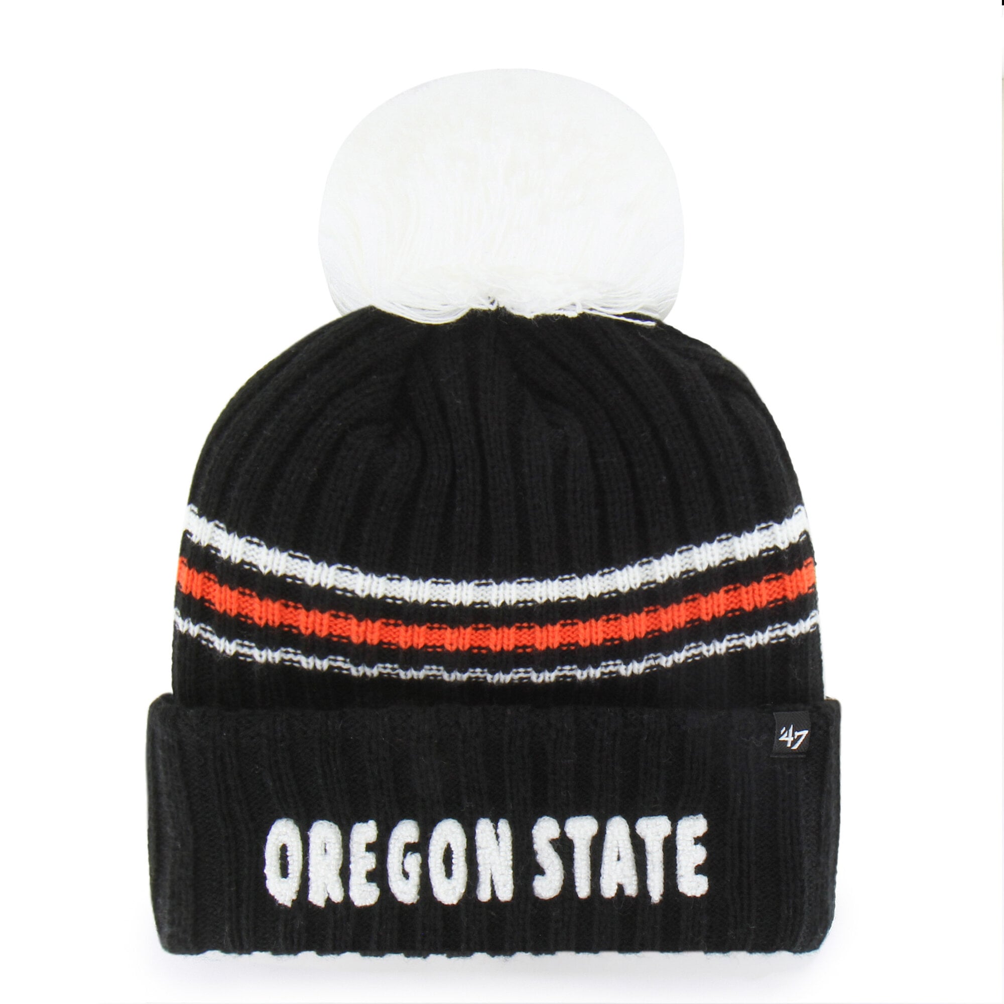 Bonnet tricoté à pompon et inscription duveteuse, modèle 47, noir, Oregon State Beavers, pour femme