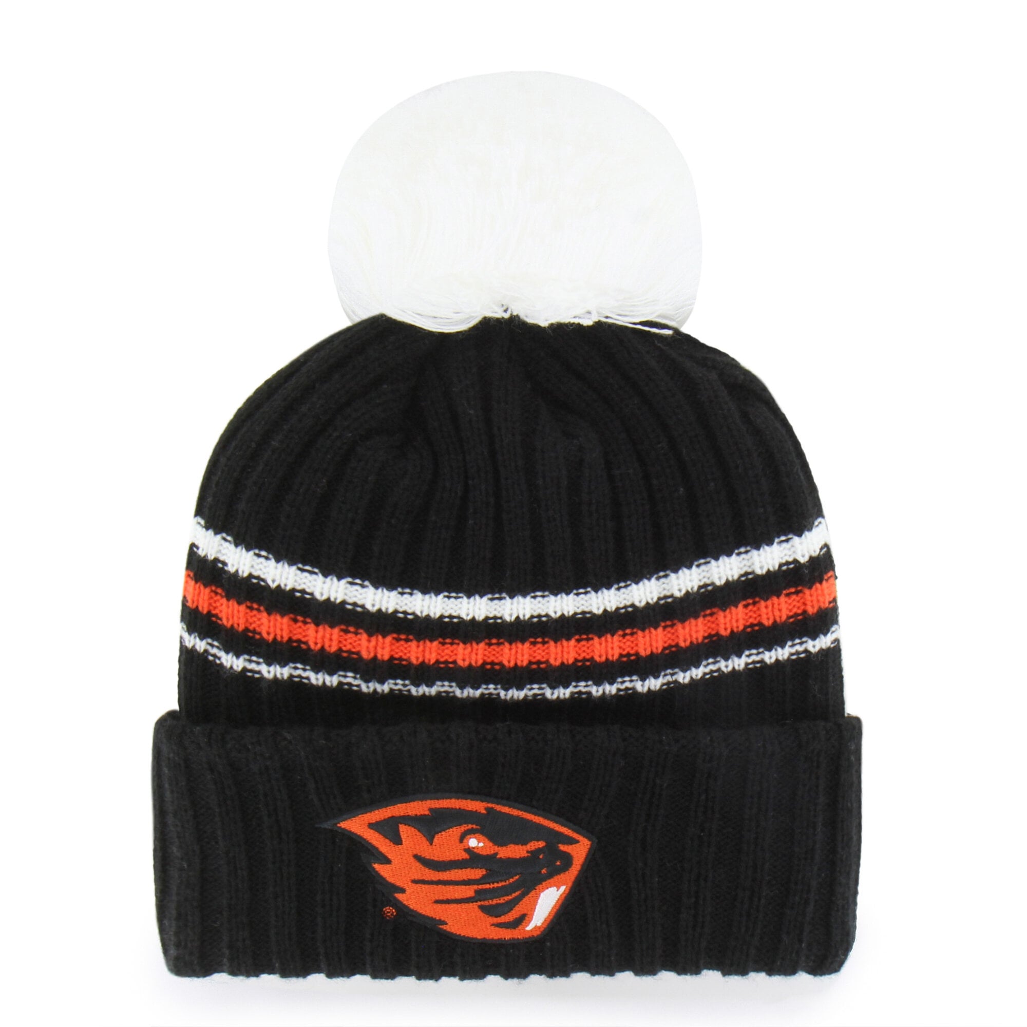 Bonnet tricoté à pompon et inscription duveteuse, modèle 47, noir, Oregon State Beavers, pour femme