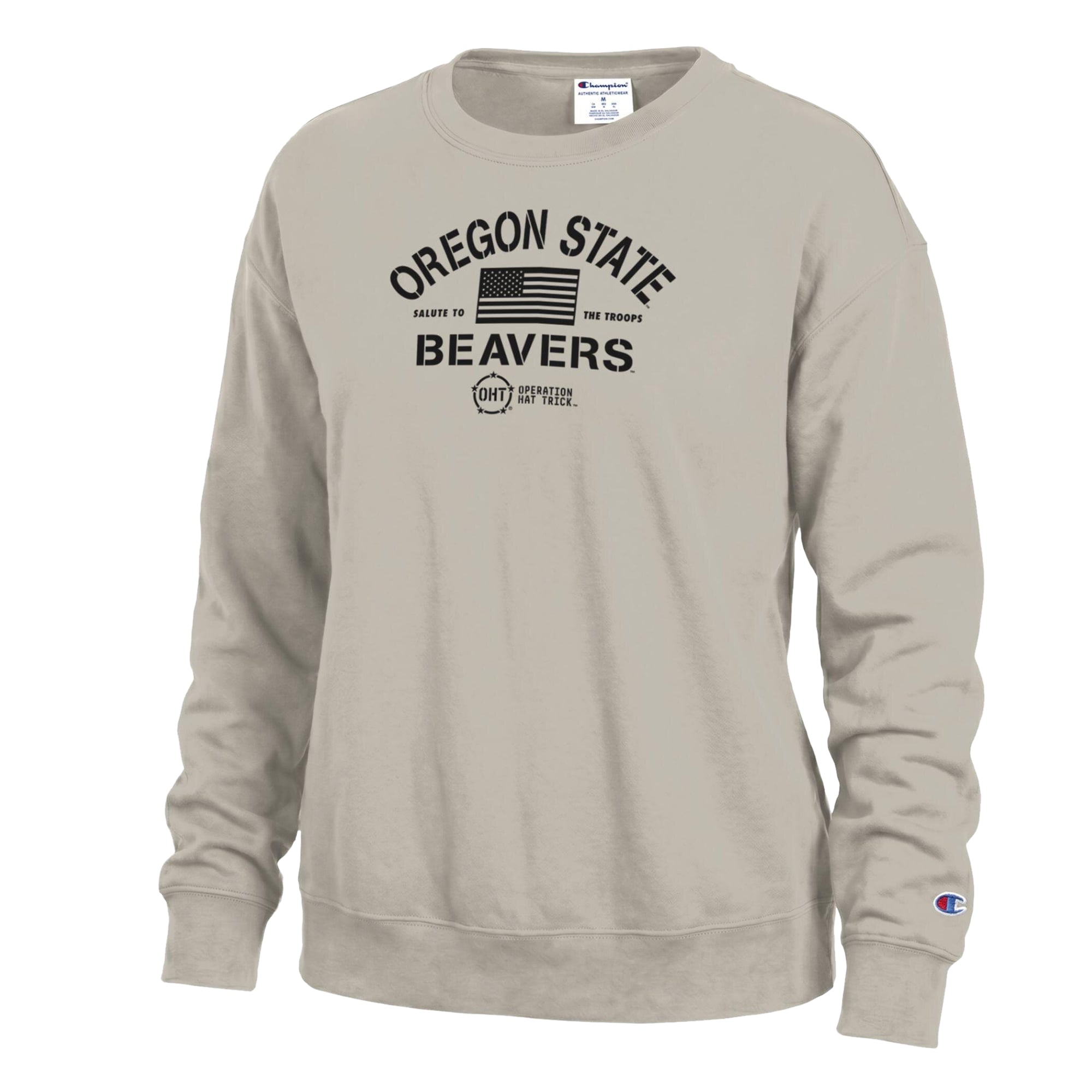 Women's Champion Tan Oregon State Beavers Operation Hat Trick Powerblend Sweatshirt