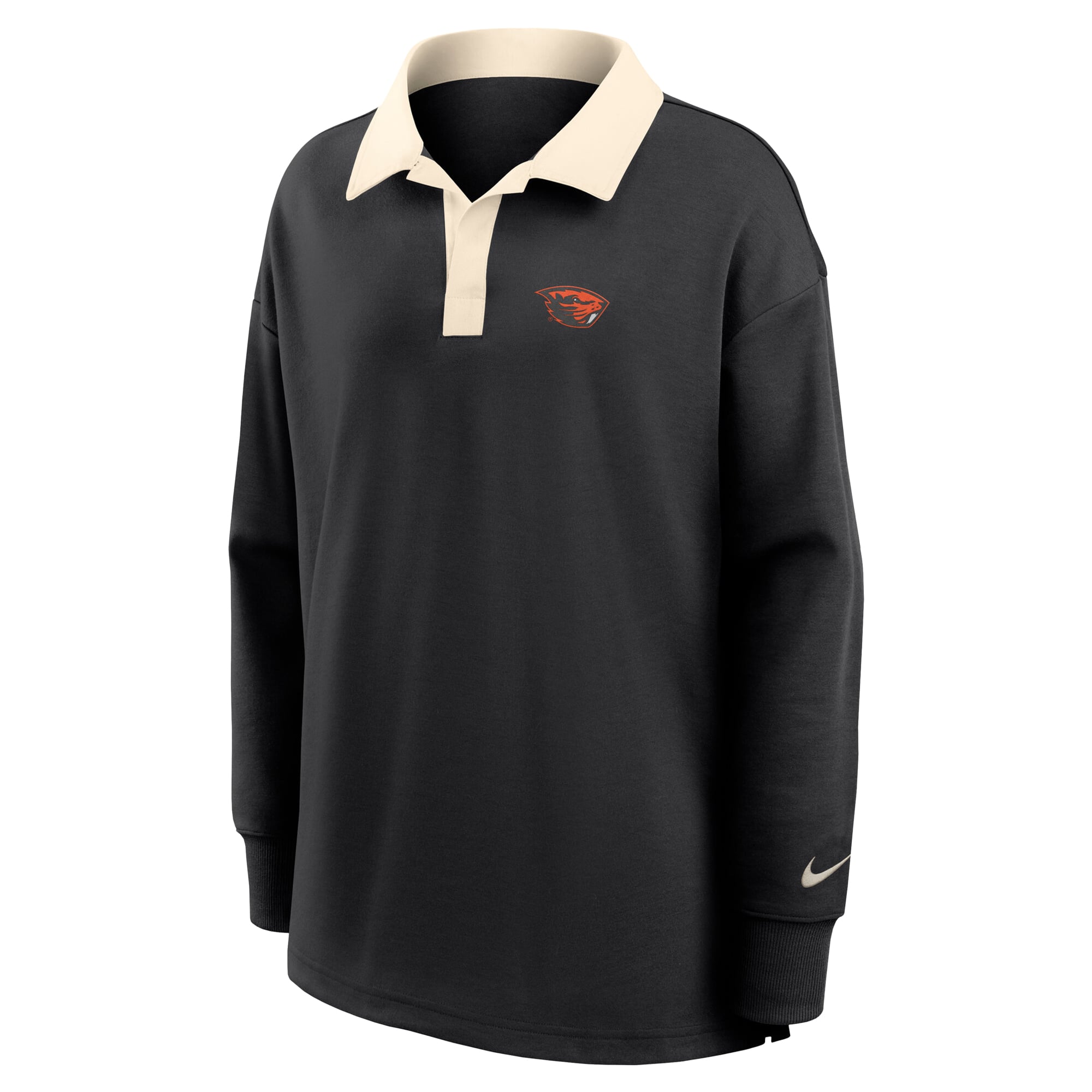 Women's Nike Black Oregon State Beavers Oversized Dri-FIT Long Sleeve V-Neck Polo