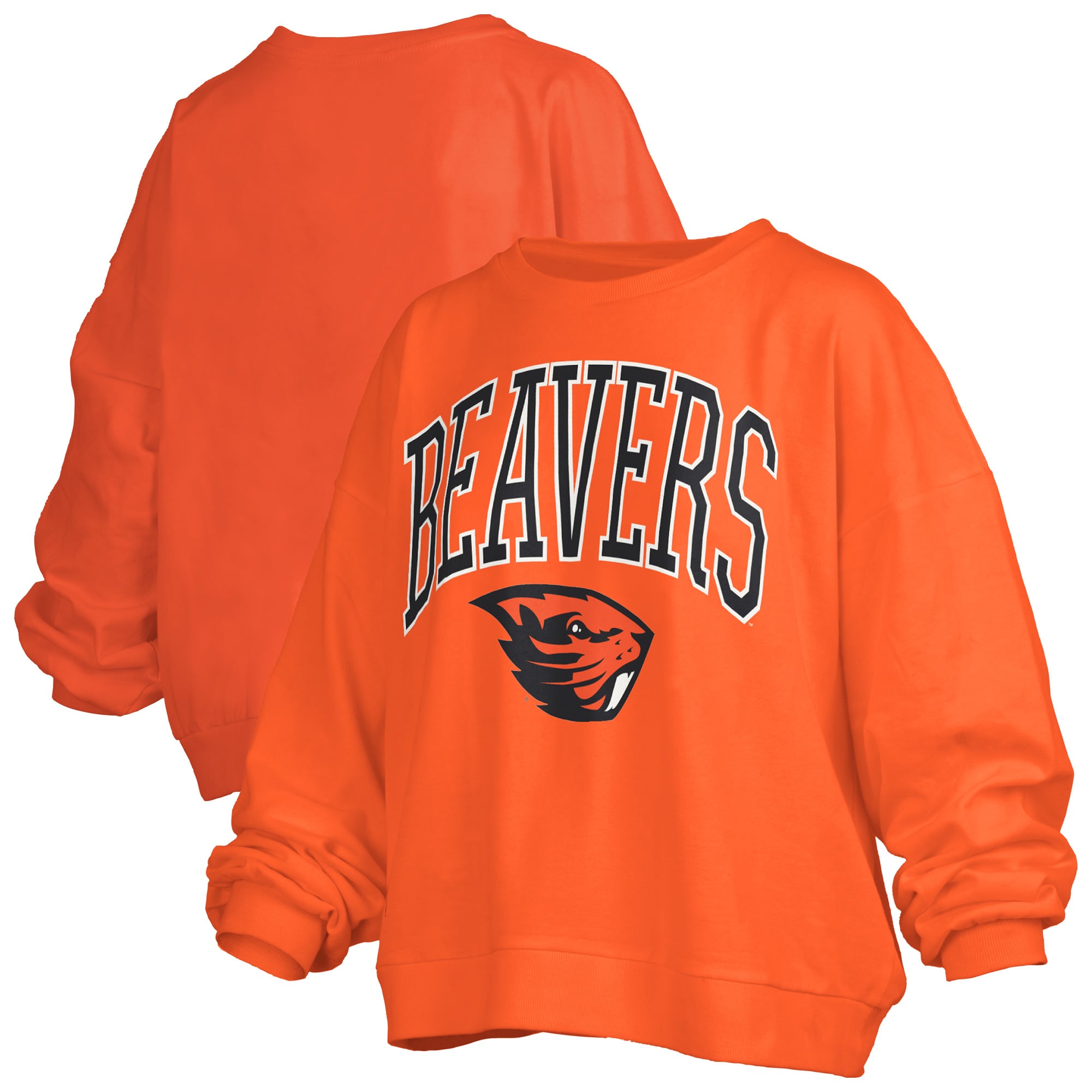 Women's Pressbox Orange Oregon State Beavers Oversized Janise Arch Over Logo Fleece Sweatshirt