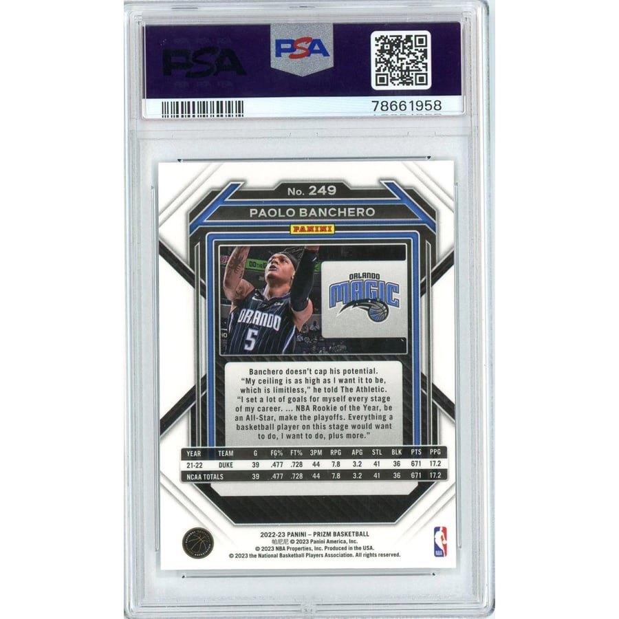 Graded 2022 Panini Prizm Paolo Banchero #249 Rookie RC Basketball 