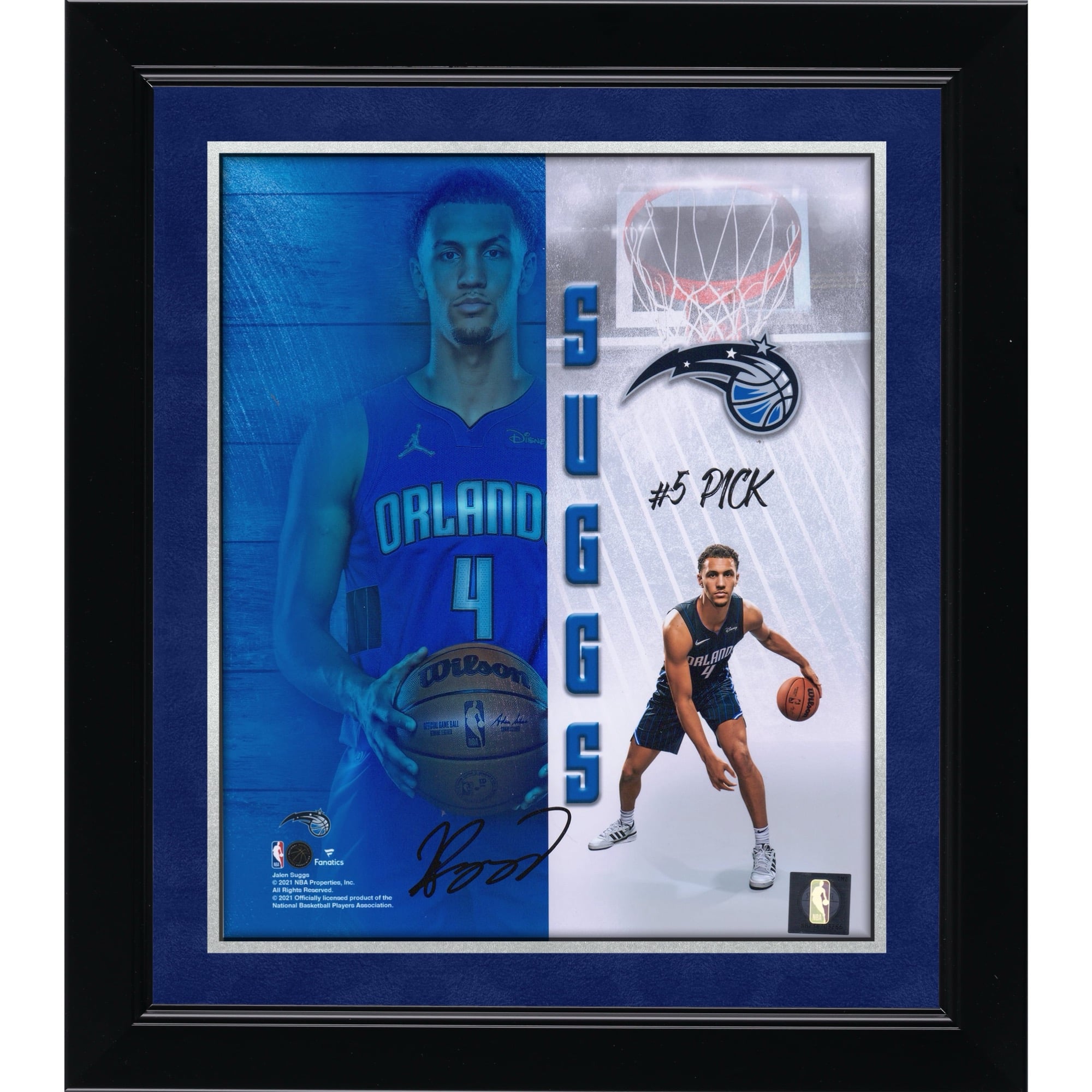 Photo de recrue autographiée de Jalen Suggs (Orlando Magic), format 8 x 10 pouces.