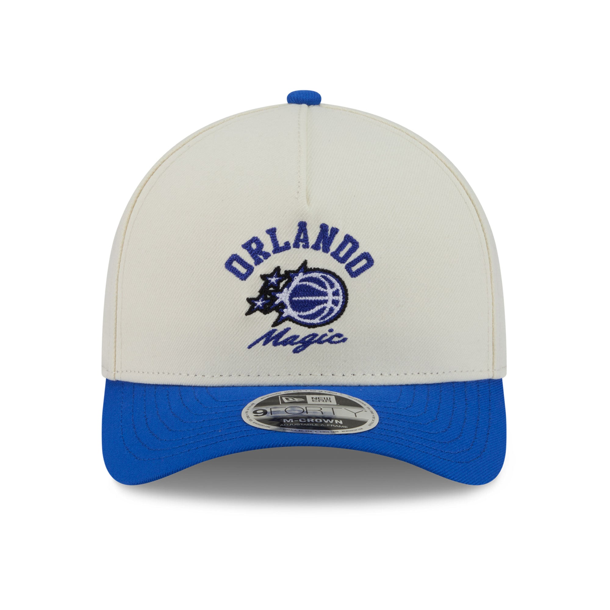 Casquette ajustable New Era blanche et bleue Orlando Magic Arch 9FORTY A-Frame M-Crown pour homme