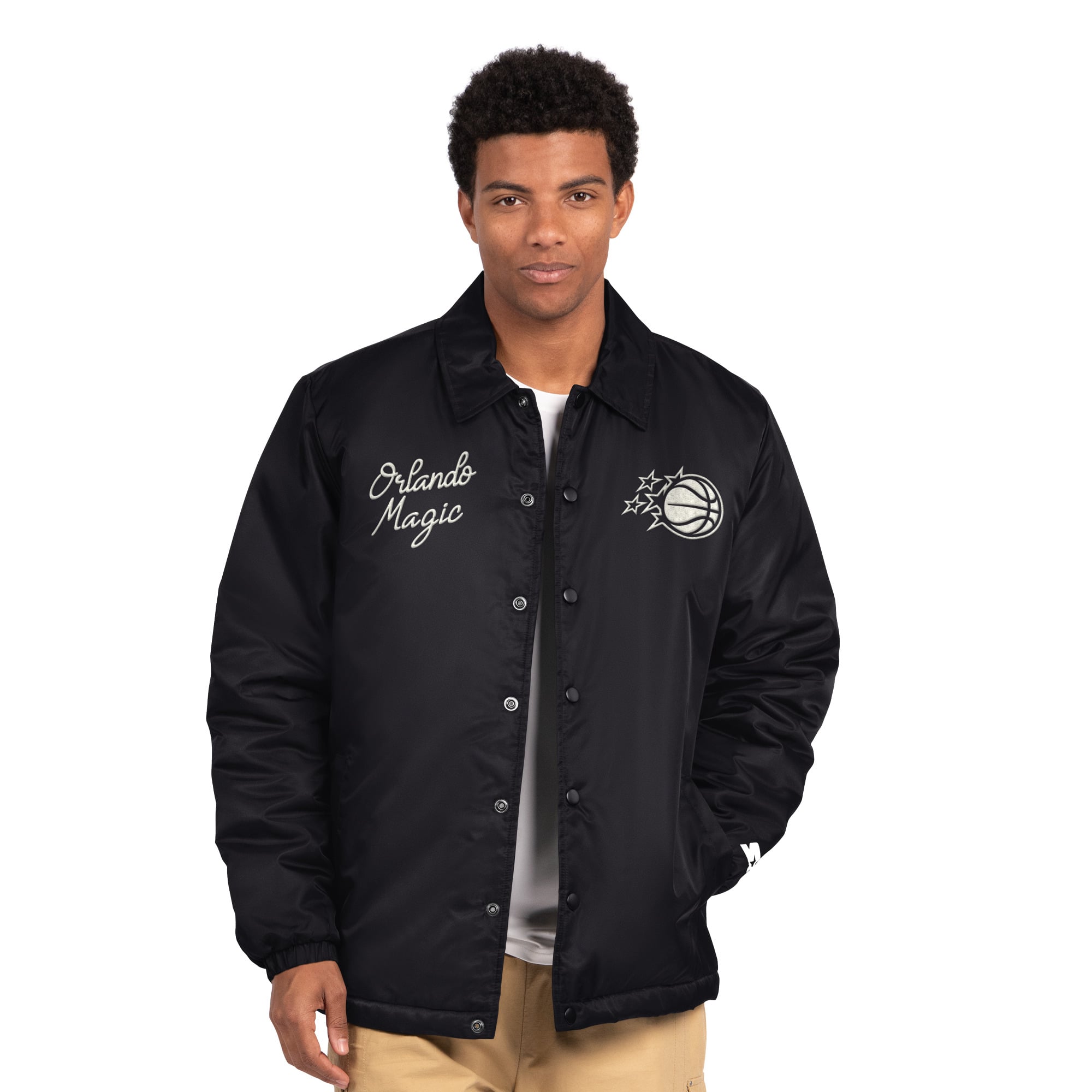 Veste d'entraîneur Starter noire Orlando Magic pour homme, fermeture à boutons-pression.