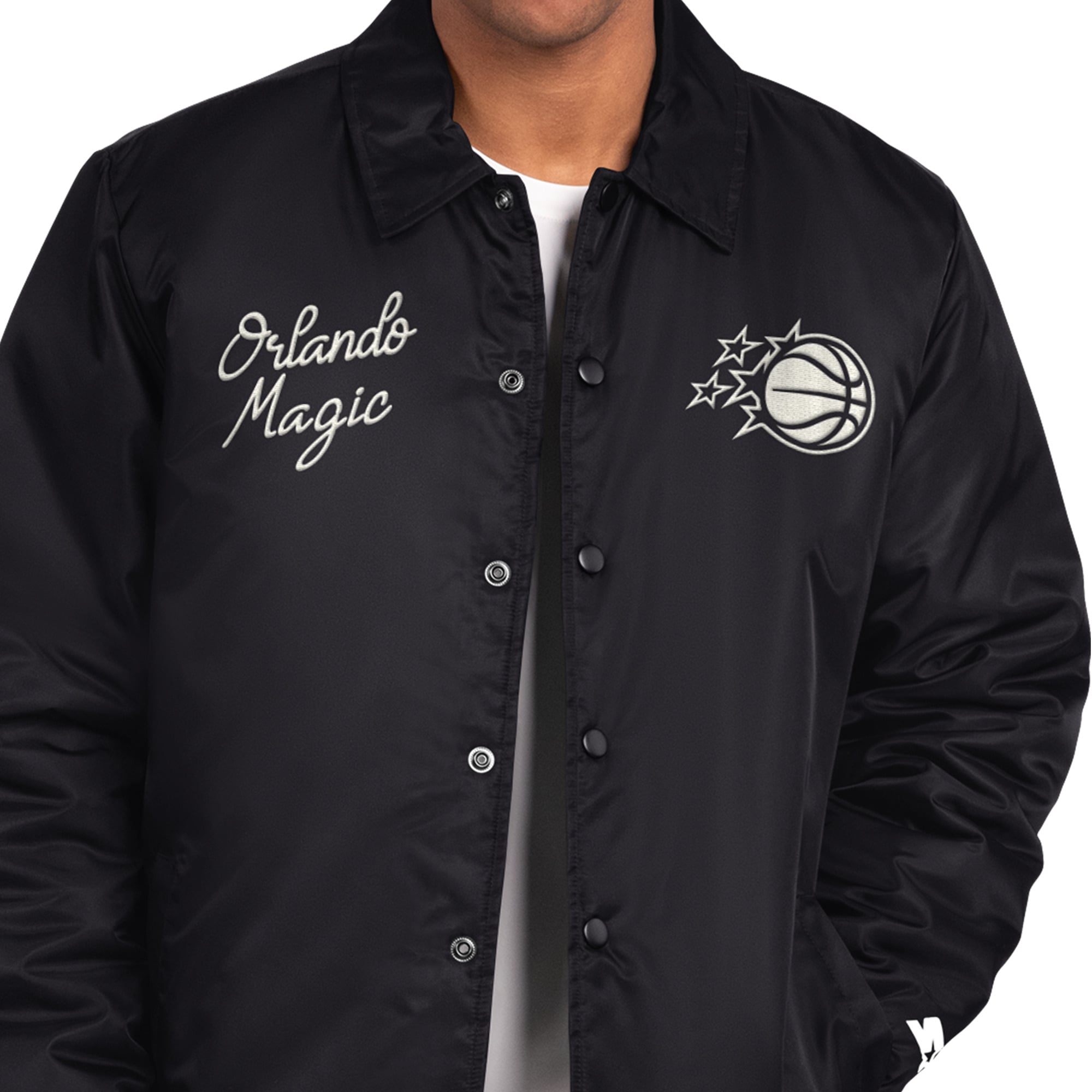 Veste d'entraîneur Starter noire Orlando Magic pour homme, fermeture à boutons-pression.