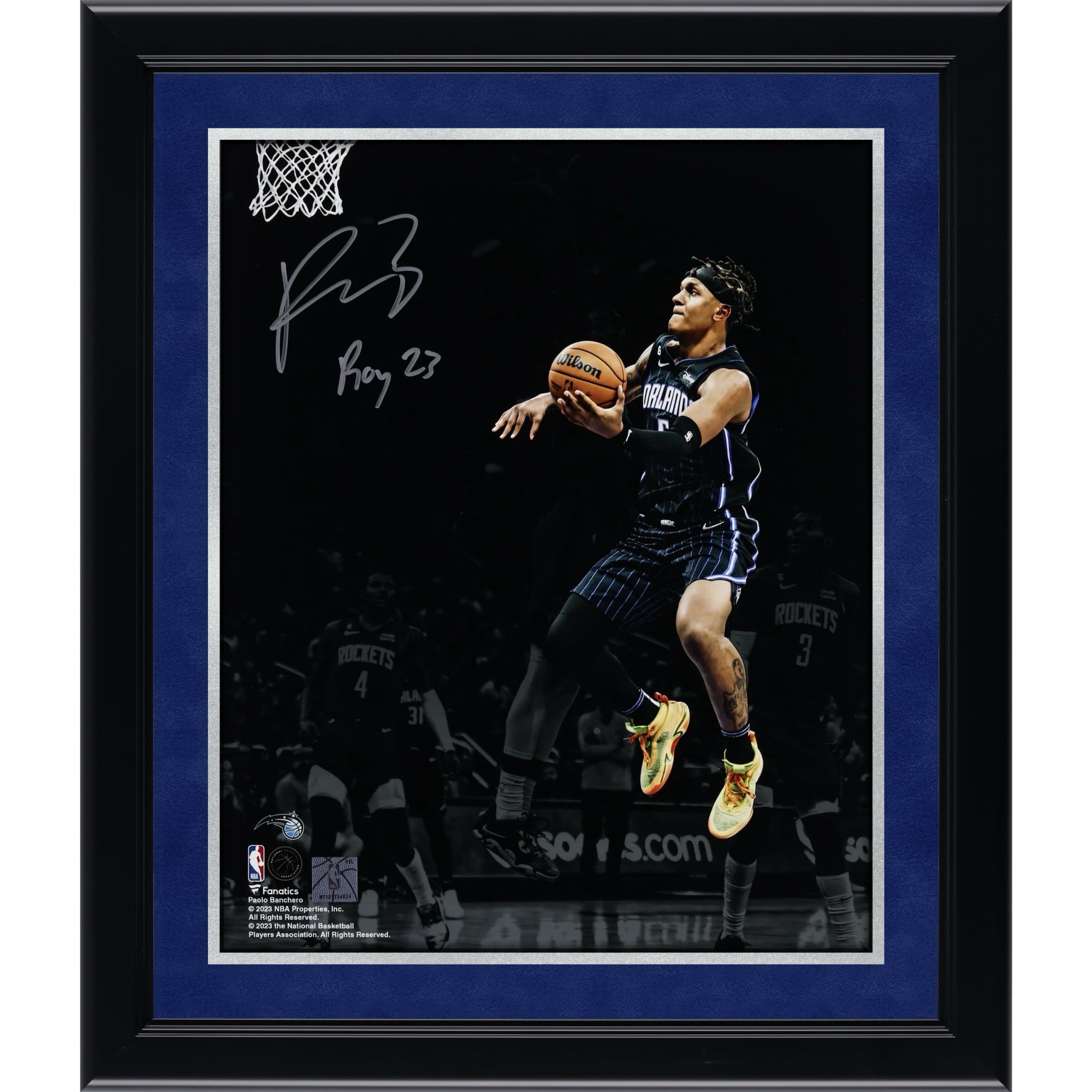 Photographie autographiée de 11"x 14" de Paolo Banchero, Orlando Magic, avec l'inscription "ROY 23"