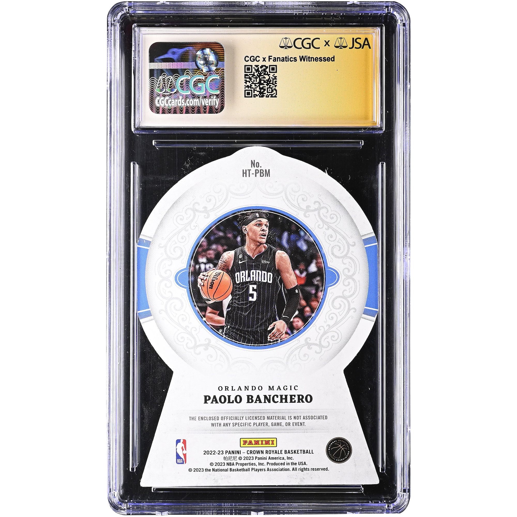 Paolo Banchero Orlando Magic Autographed 2022-23 Panini Crown Royale Heirs to the Throne Relics #HT-PBM CGC Authenticated Auto 10 Rookie Card