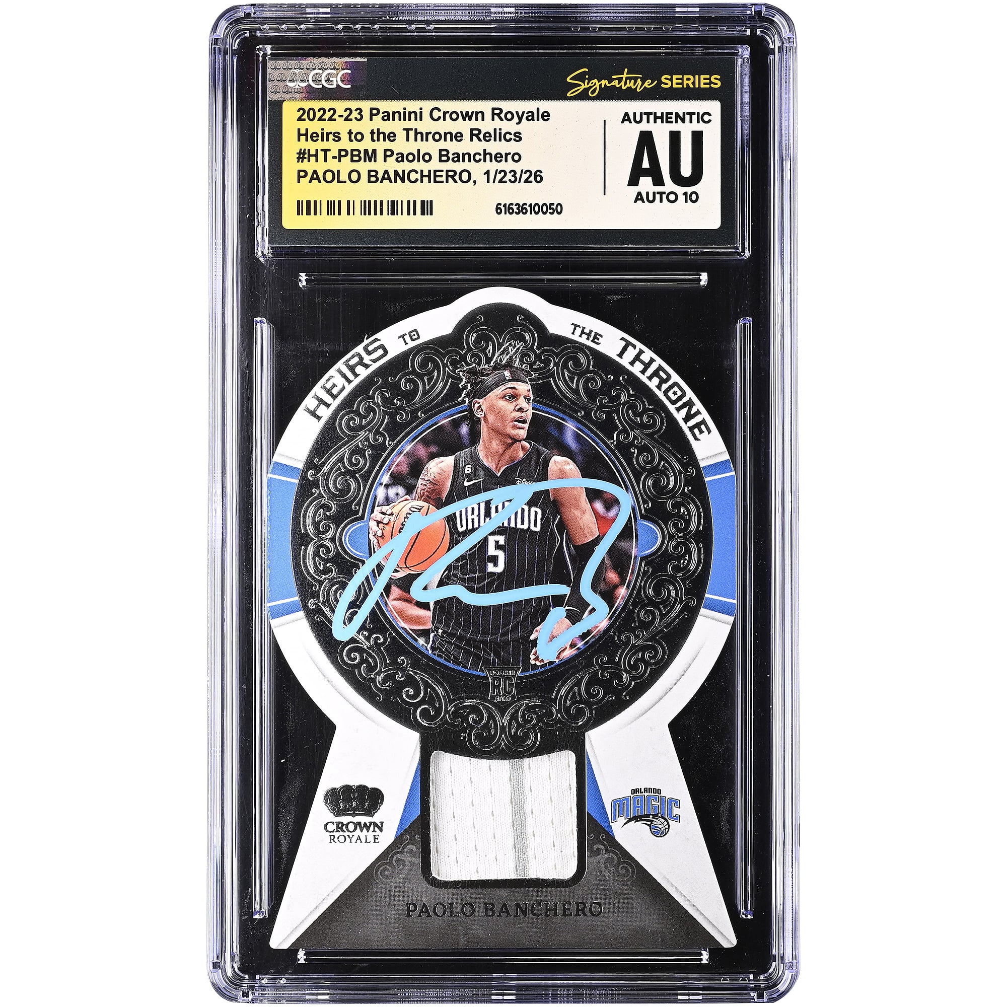 Paolo Banchero Orlando Magic Autographed 2022-23 Panini Crown Royale Heirs to the Throne Relics #HT-PBM CGC Authenticated Auto 10 Rookie Card