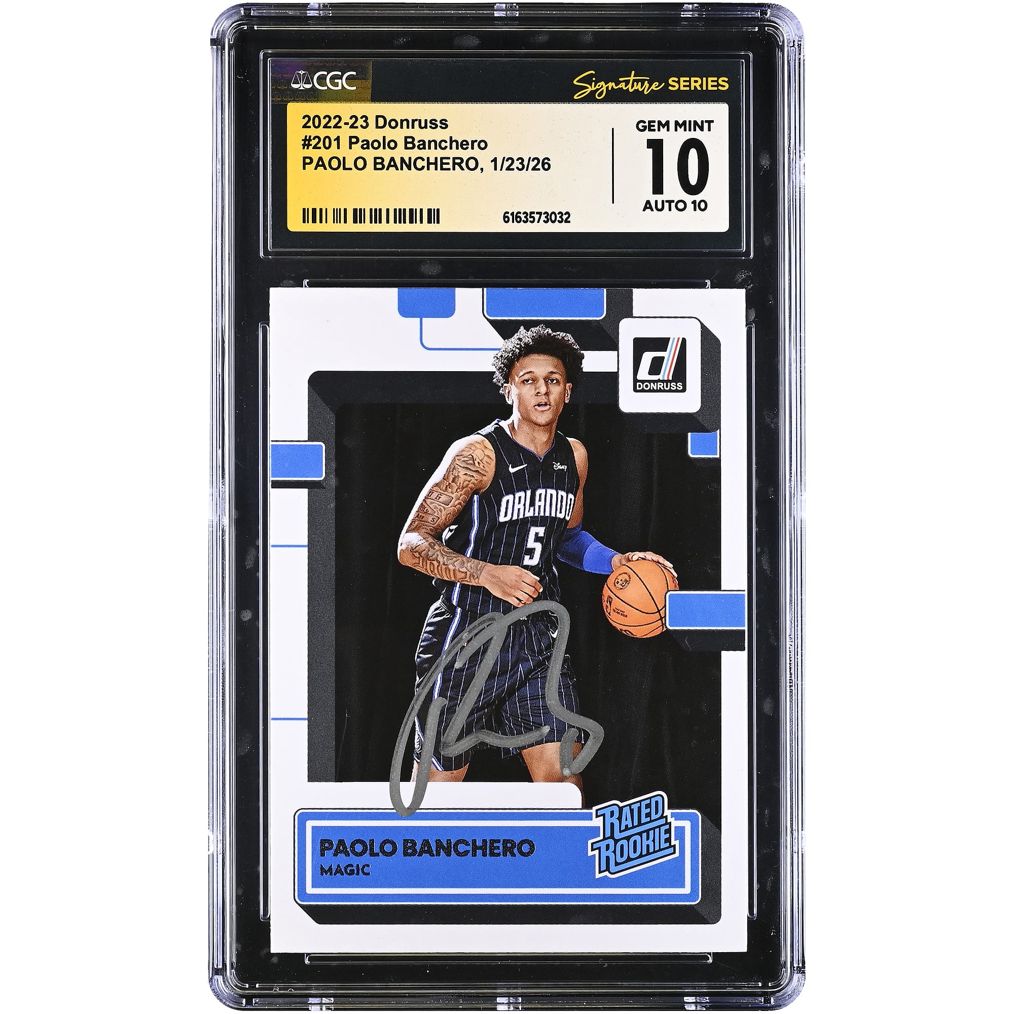 Carte de recrue autographiée de Paolo Banchero (Orlando Magic) 2022-23 Panini Donruss Rated Rookie n° 201