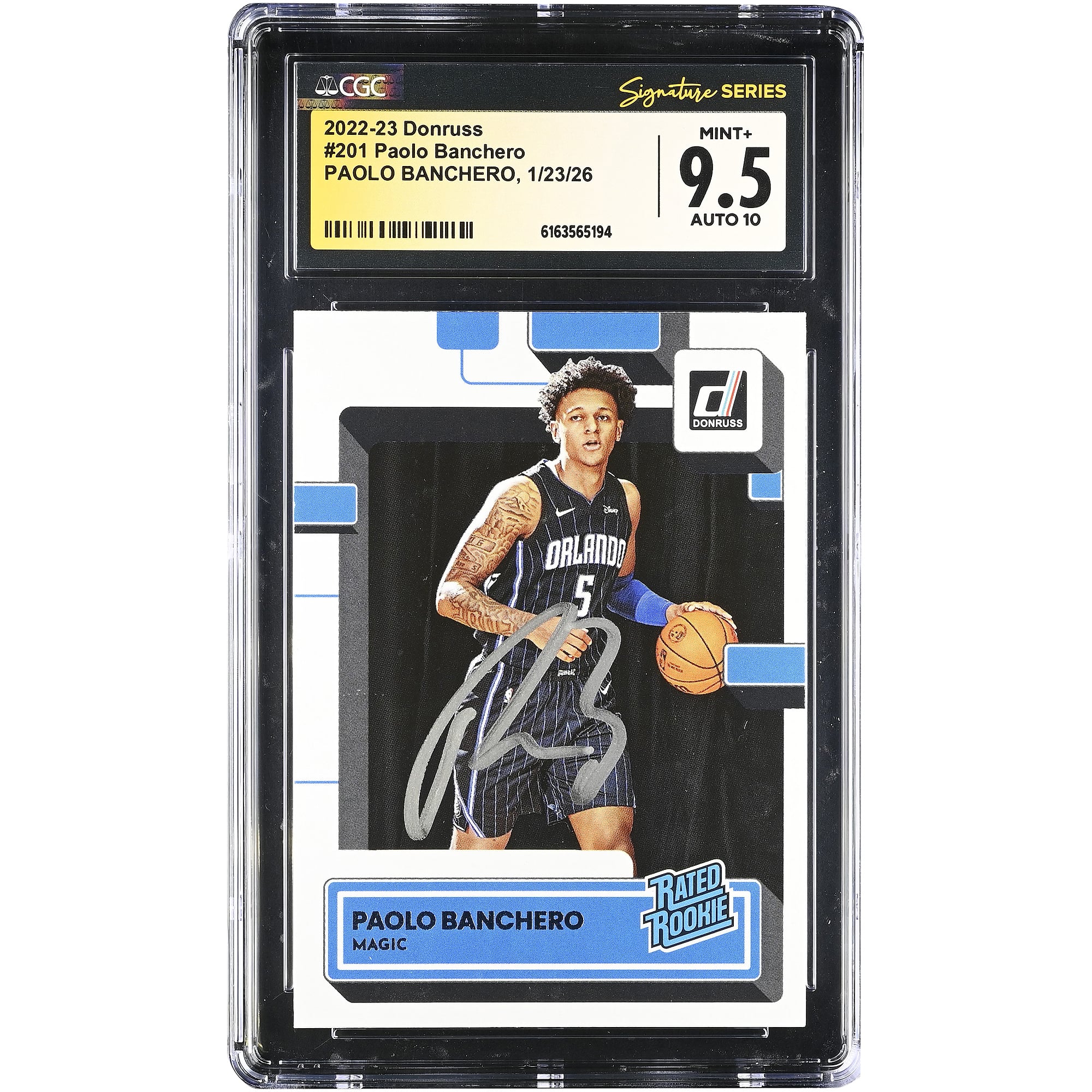 Paolo Banchero Orlando Magic Autographed 2022-23 Panini Donruss Rated Rookie #201 CGC Authenticated /10 Rookie Card