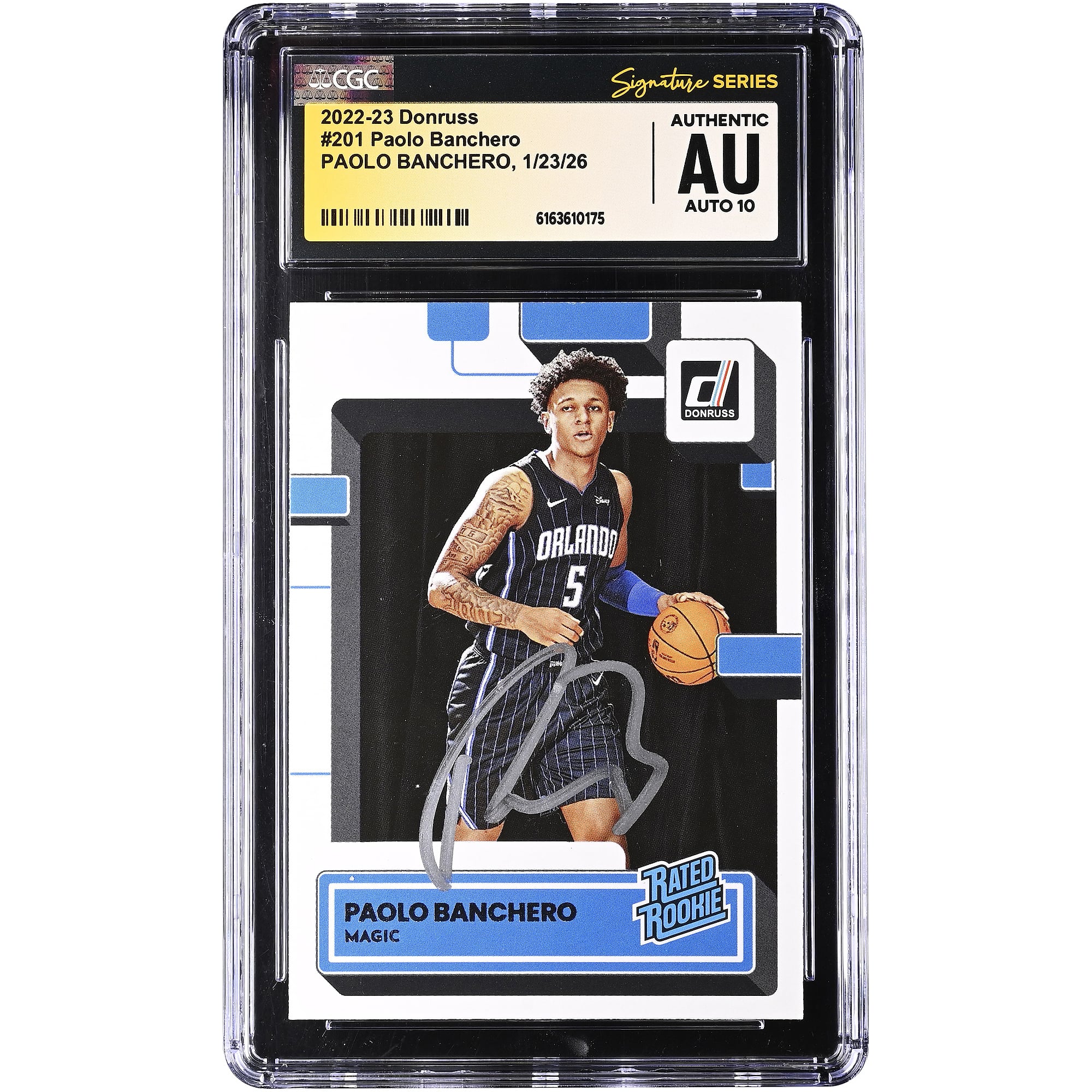 Paolo Banchero Orlando Magic Autographed 2022-23 Panini Donruss Rated Rookie #201 CGC Authenticated Auto 10 Rookie Card