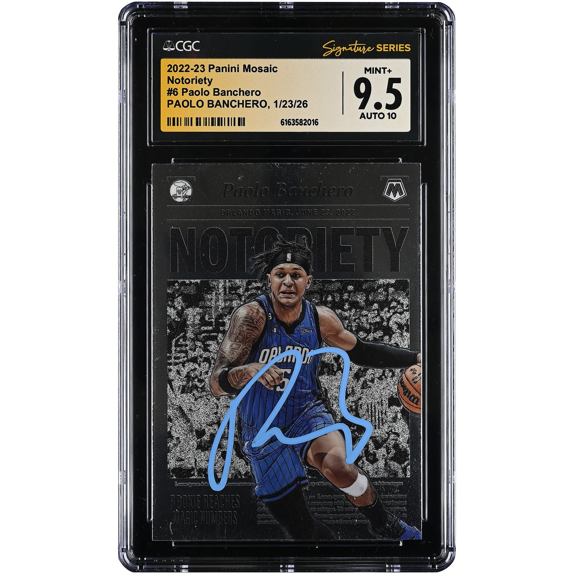 Paolo Banchero Orlando Magic Autographed 2022-23 Panini Mosaic Notoriety #6 CGC Authenticated 9.5/10 Rookie Card