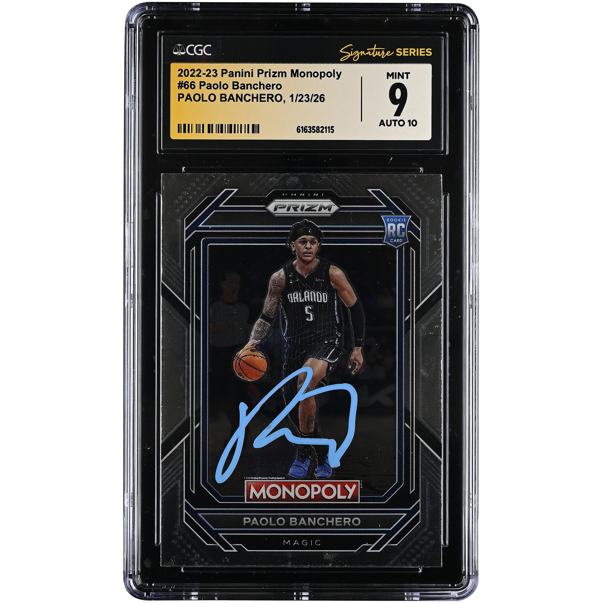 Carte de recrue autographiée de Paolo Banchero (Orlando Magic) 2022-23 Panini Prizm Monopoly n° 66, authentifiée CGC 9/10