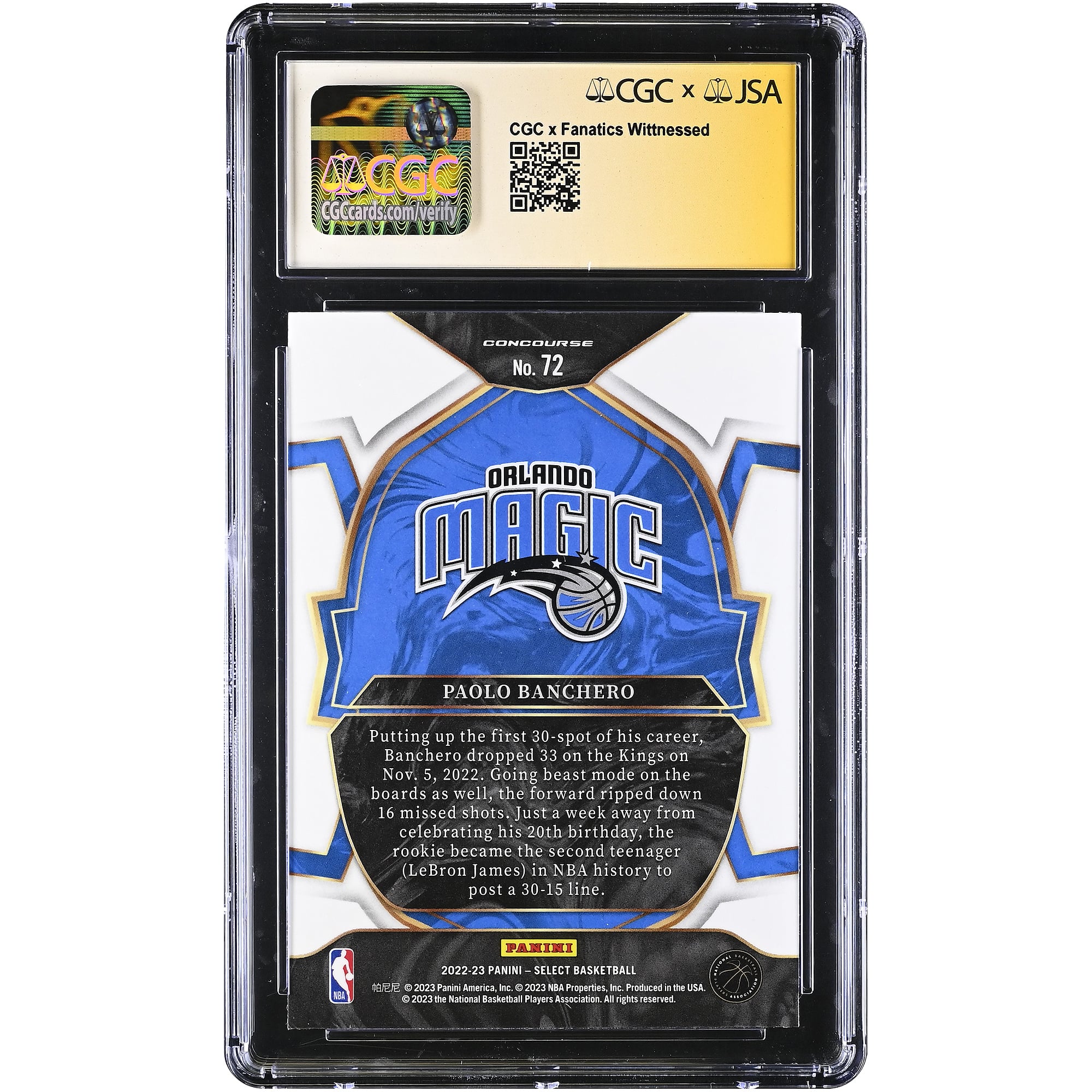 Paolo Banchero Orlando Magic Autographed 2022-23 Panini Select Retail #72 CGC Authenticated 10/10 Rookie Card