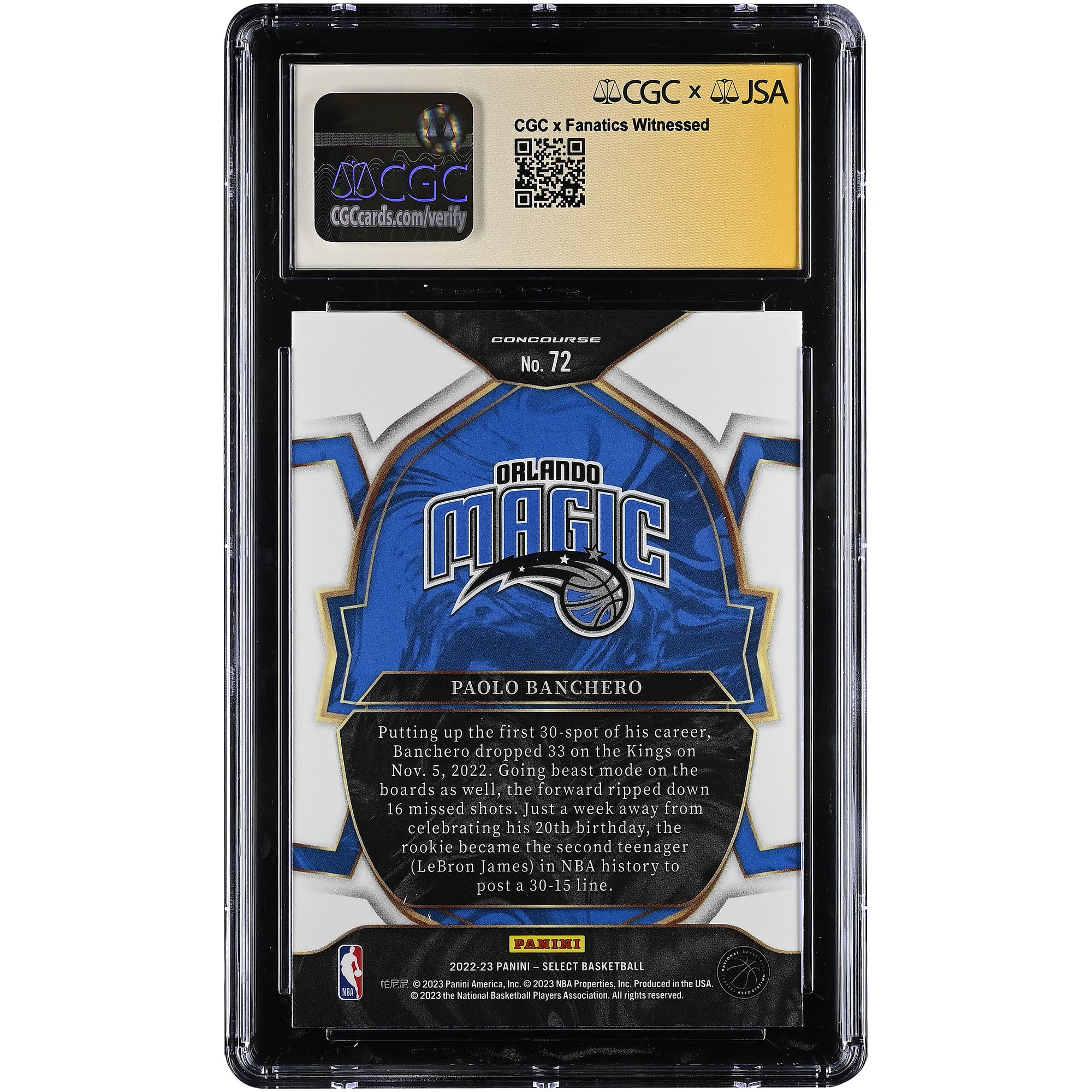 Paolo Banchero Orlando Magic Autographed 2022-23 Panini Select Retail #72 CGC Authenticated 9/10 Rookie Card
