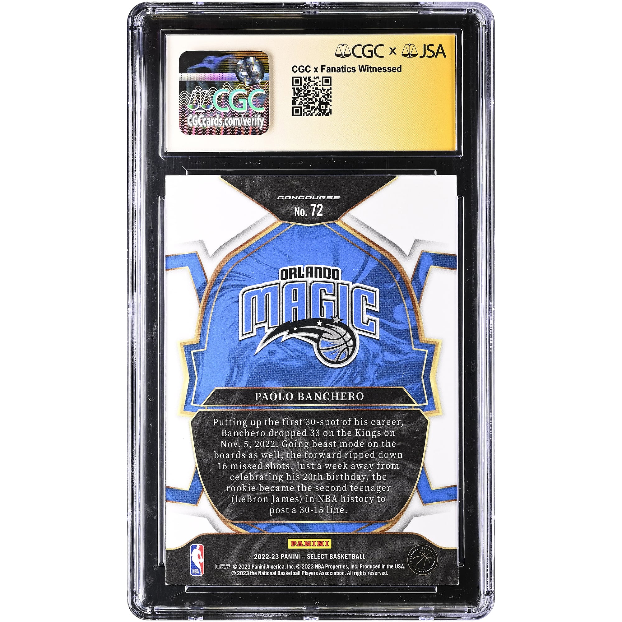 Paolo Banchero Orlando Magic Autographed 2022-23 Panini Select Retail #72 CGC Authenticated Auto 10 Rookie Card