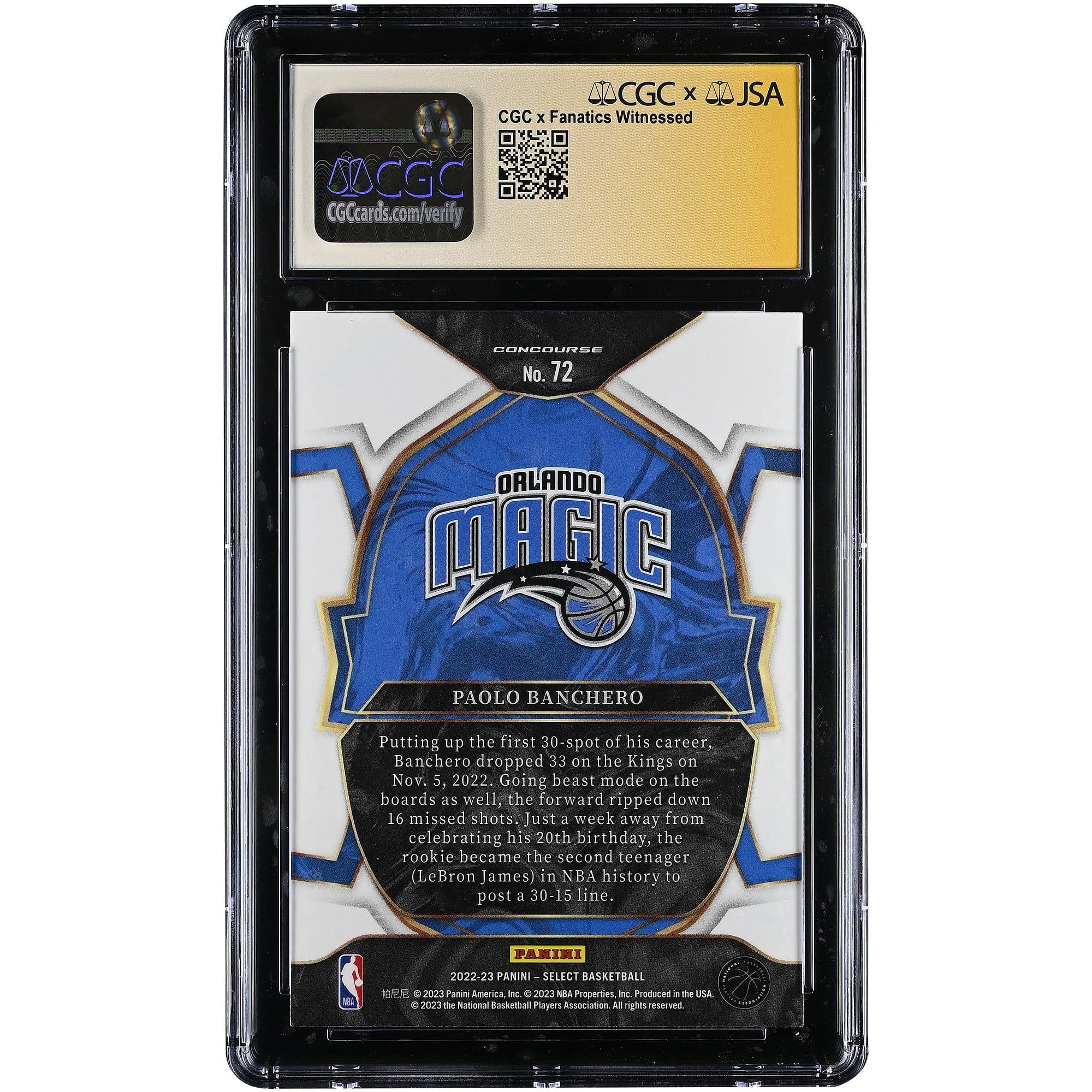 Paolo Banchero Orlando Magic Autographed 2022-23 Panini Select Retail #72 CGC Authenticated Mint 9 Rookie Card