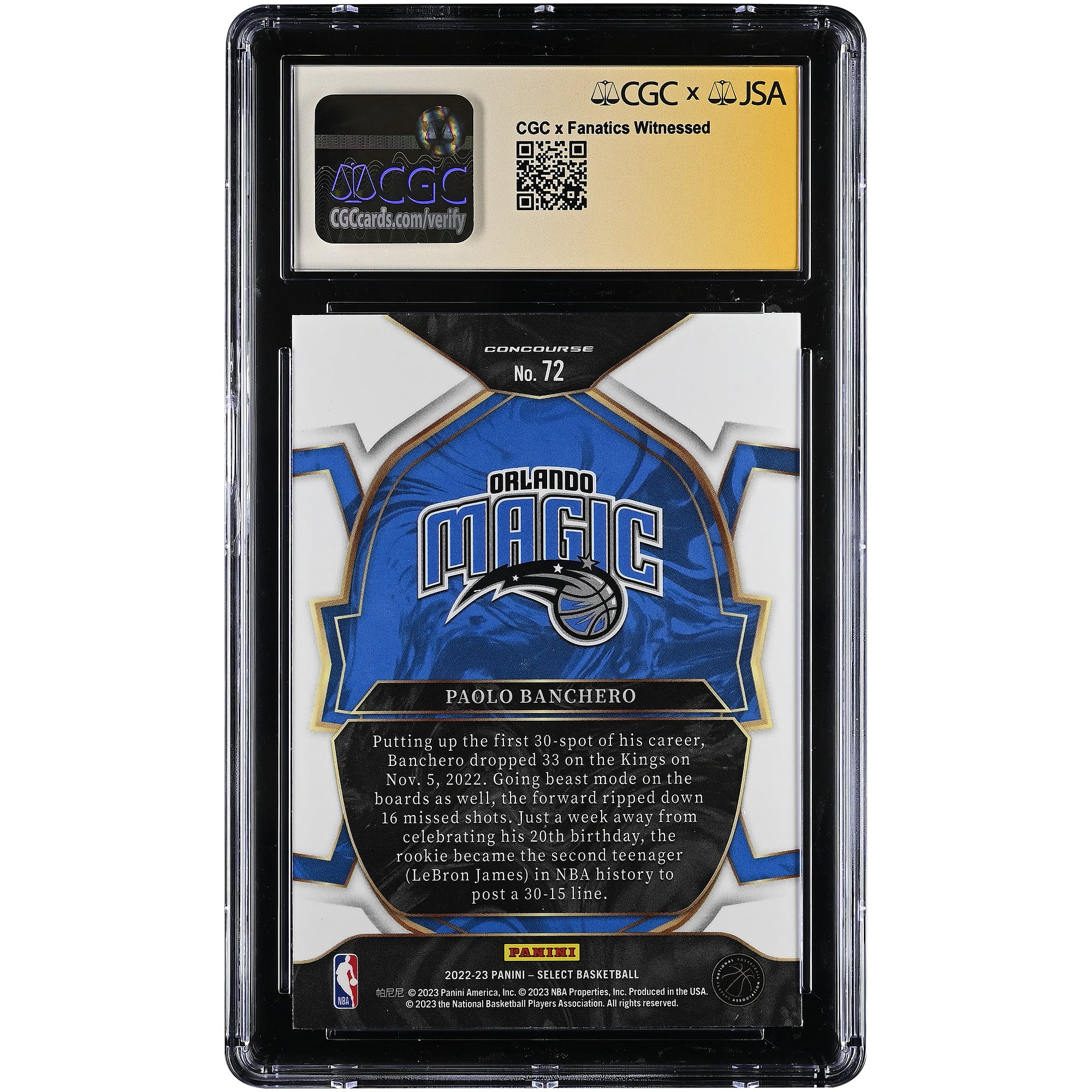 Paolo Banchero Orlando Magic Autographed 2022-23 Panini Select Retail #72 CGC Authenticated MINT+ 9.5 Rookie Card
