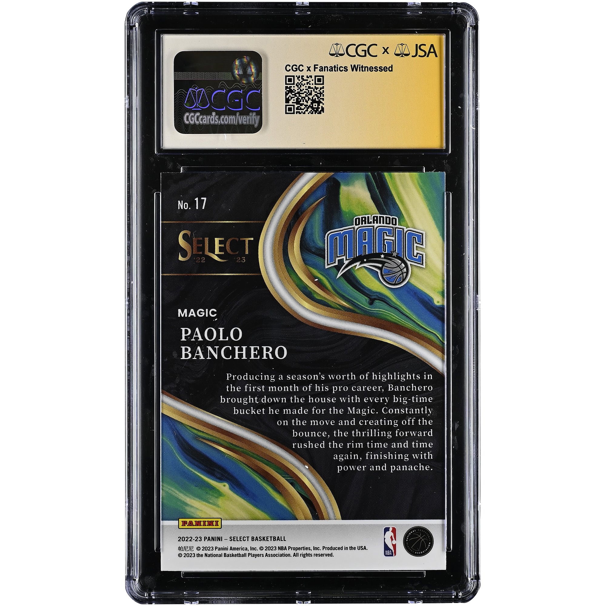 Paolo Banchero Orlando Magic Autographed 2022-23 Panini Select Sensations #17 CGC Authenticated Mint 9 Rookie Card