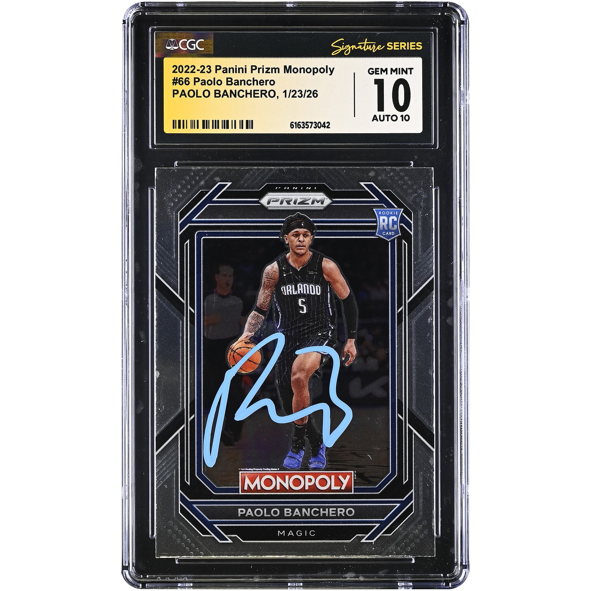 Paolo Banchero Orlando Magic Autographed 2022-23 Prizm Monopoly #66 CGC Authenticated 10/10 Rookie Card