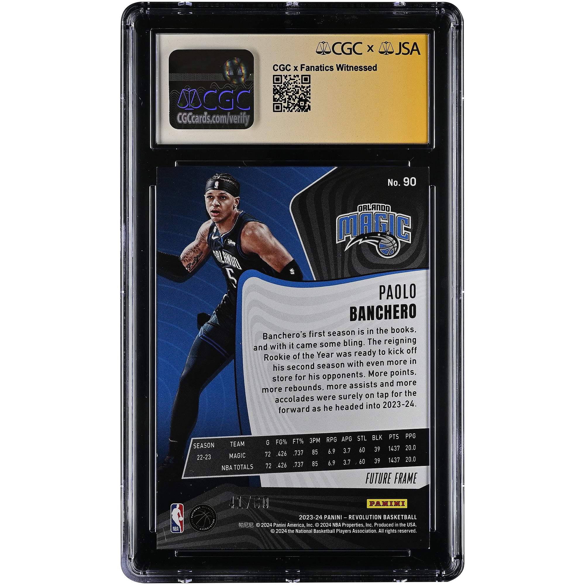 Paolo Banchero Orlando Magic Autographed 2023-24 Panini Revolution Future Frame #90 CGC Authenticated 9.5/10 Rookie Card