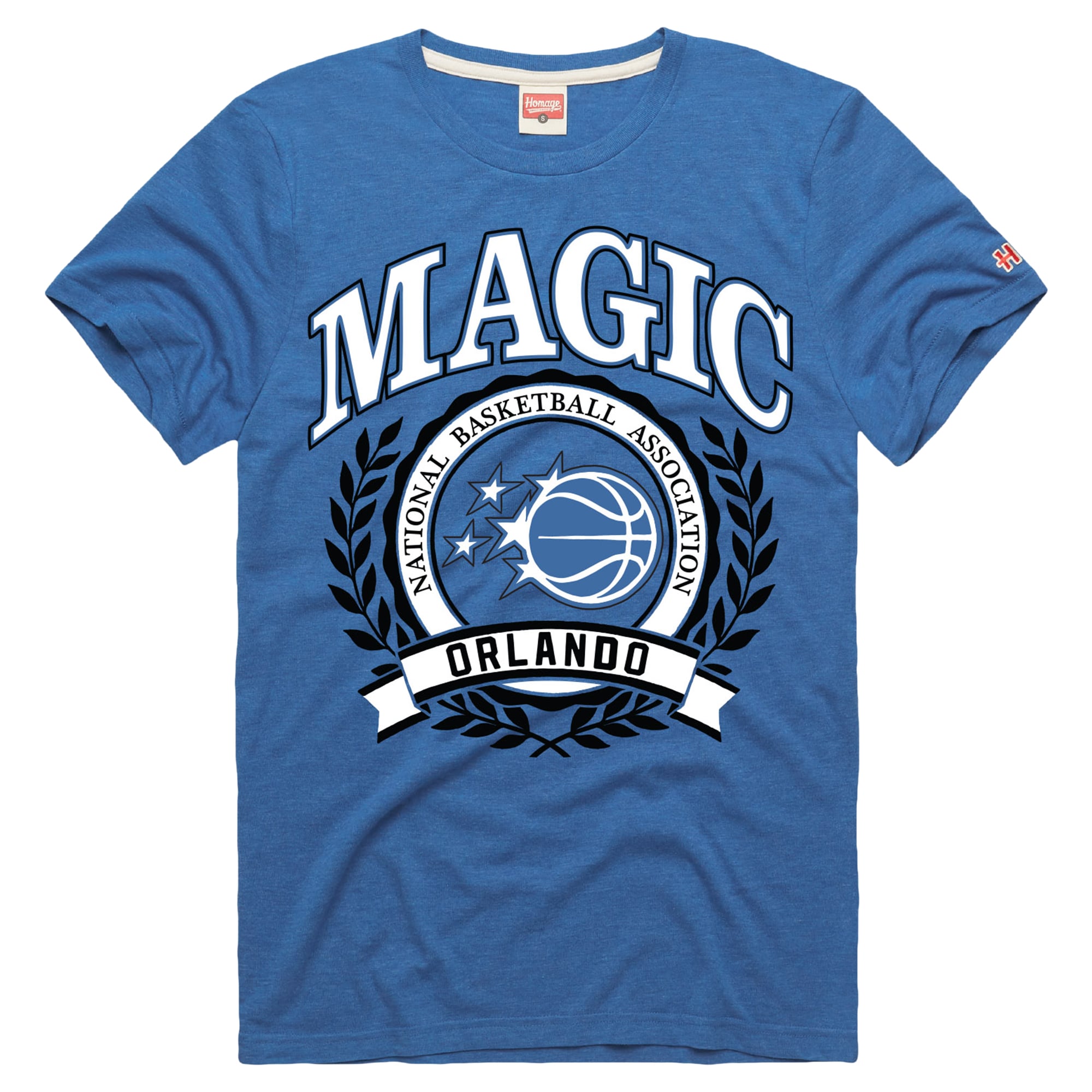 T-shirt unisexe bleu hommage à l'écusson du Orlando Magic, en mélange de trois matières
