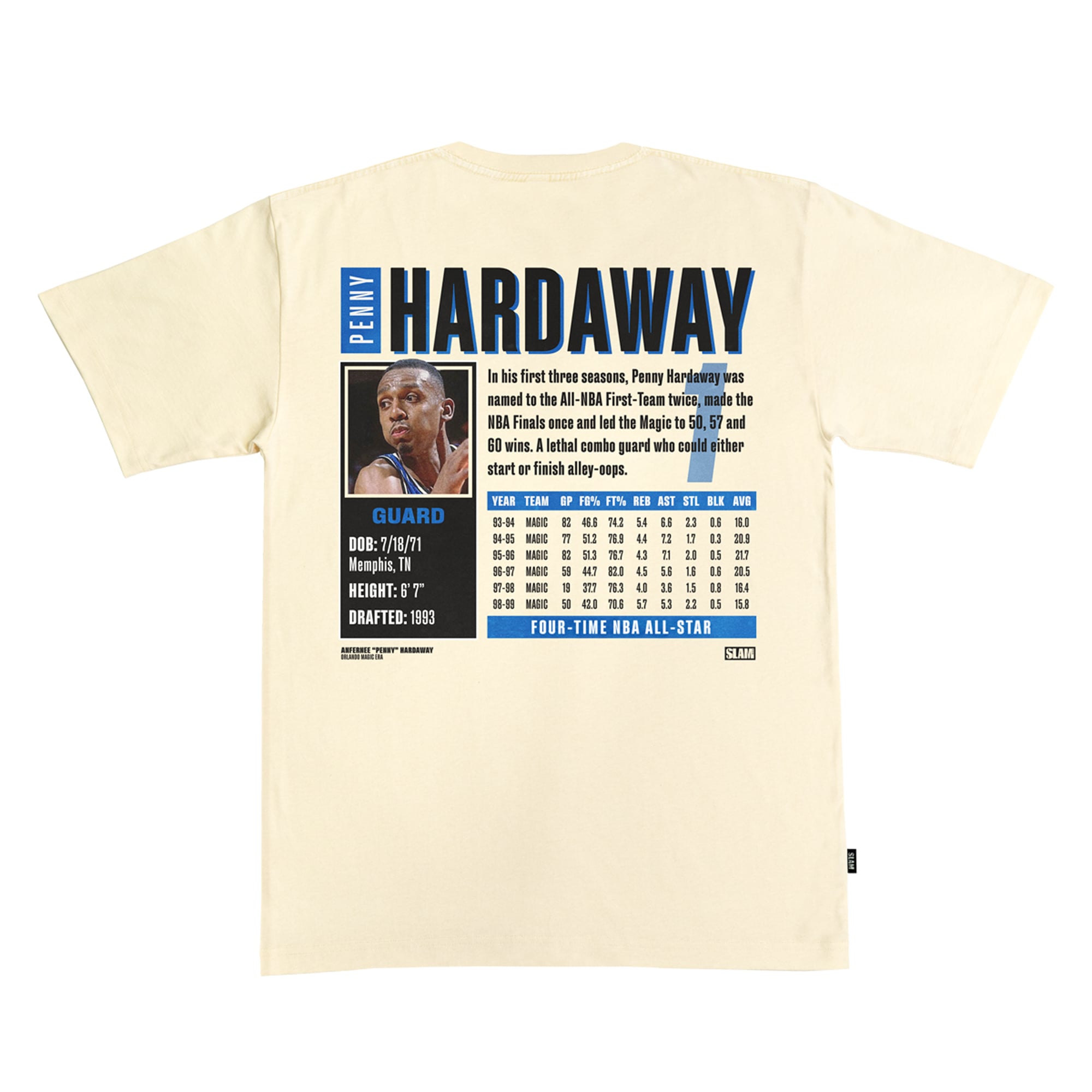 T-shirt unisexe épais SLAM Penny Hardaway crème Orlando Magic Top 500