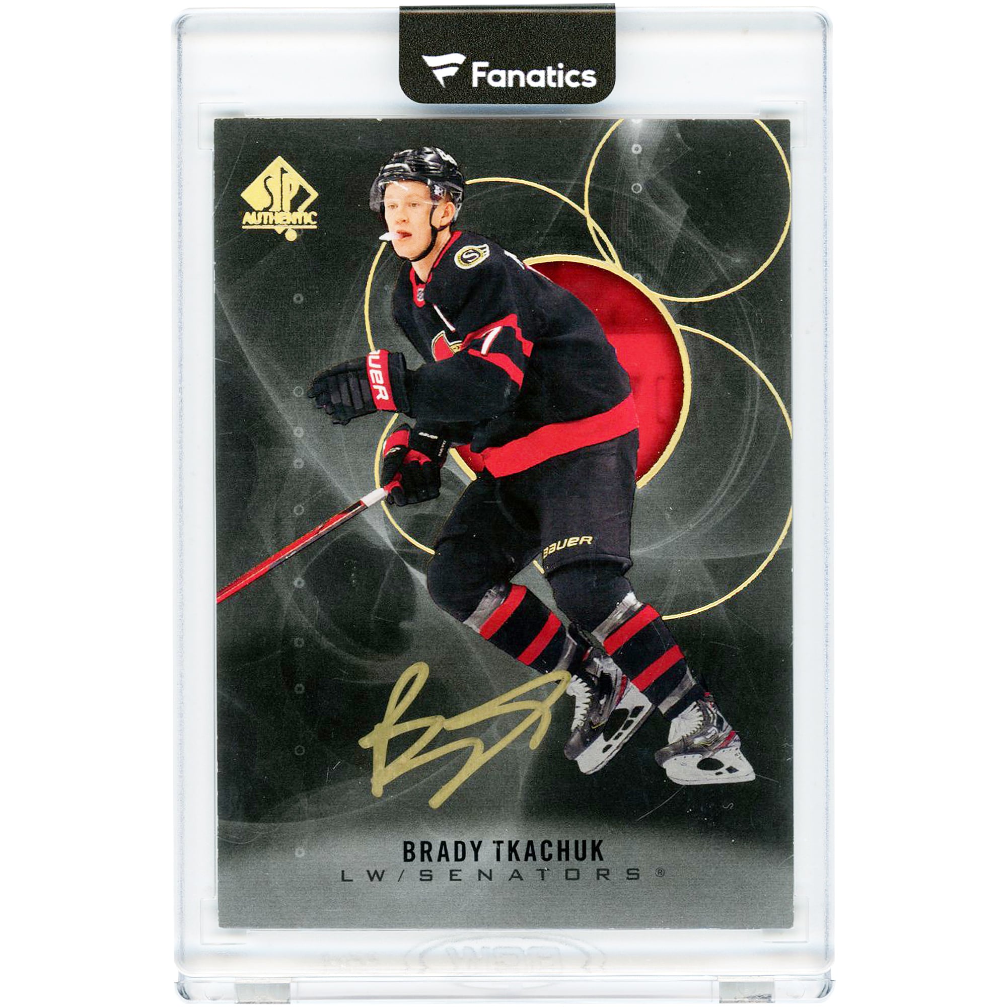 Carte autographiée Brady Tkachuk des Sénateurs d'Ottawa 2020-21 Upper Deck SP Authentic Black Gold Ink n° 97