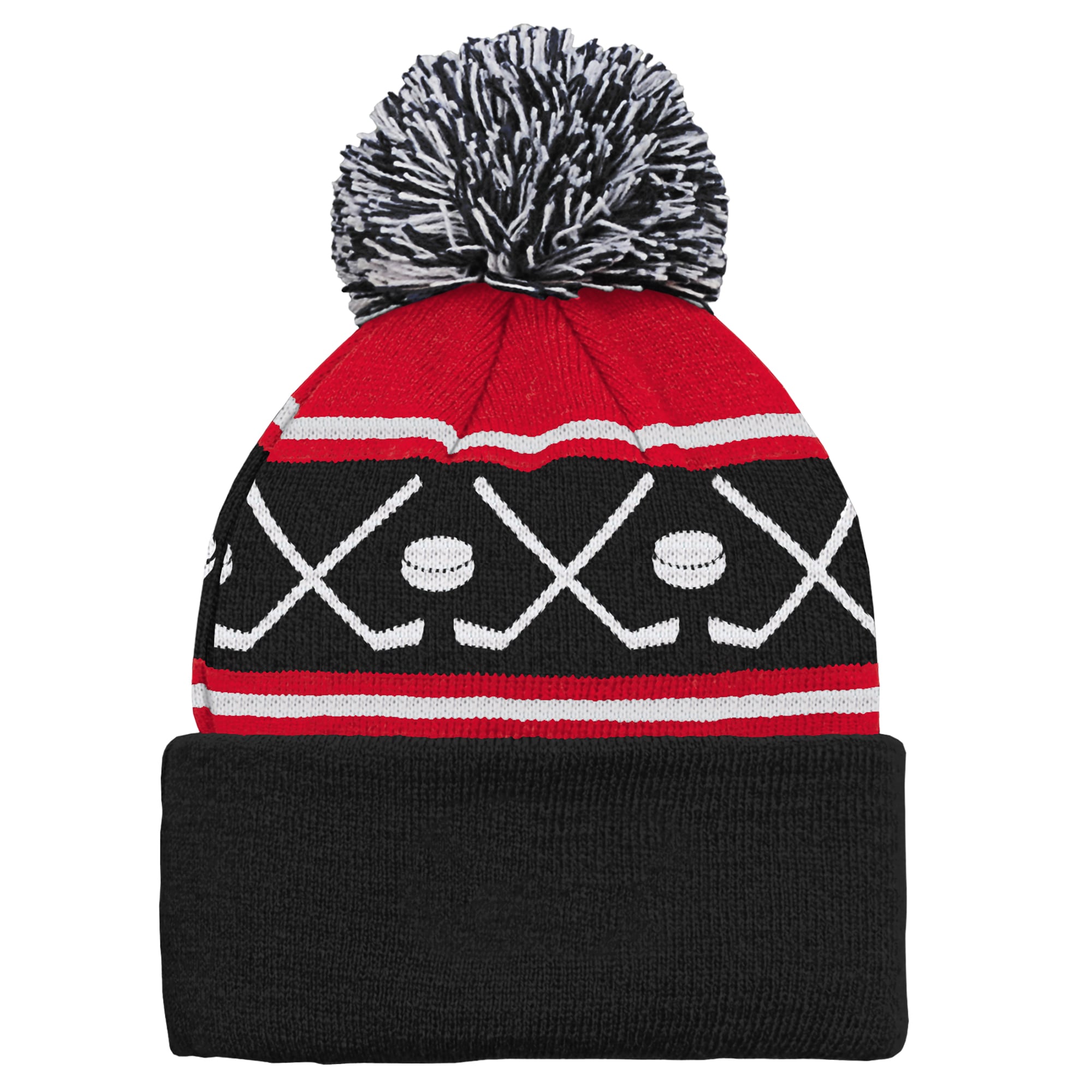 Bonnet tricoté à revers noir et rouge Ottawa Senators Face-Off pour bébé Outerstuff avec pompon