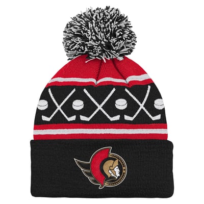 Infant Ottawa Senators  Outerstuff Black/Red Face-Off Cuffed Knit Hat with Pom