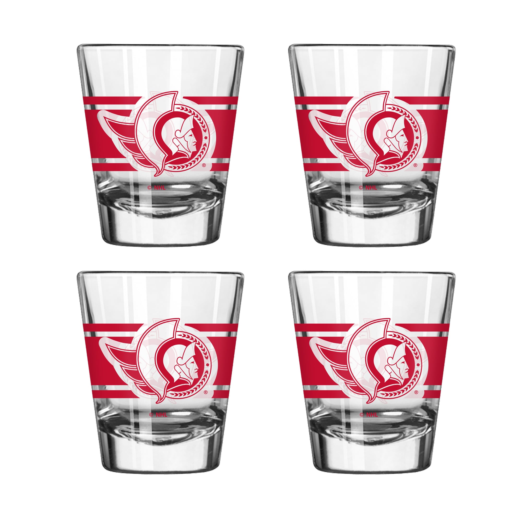 Ensemble de quatre verres à liqueur rayés Logo Brands des Sénateurs d'Ottawa