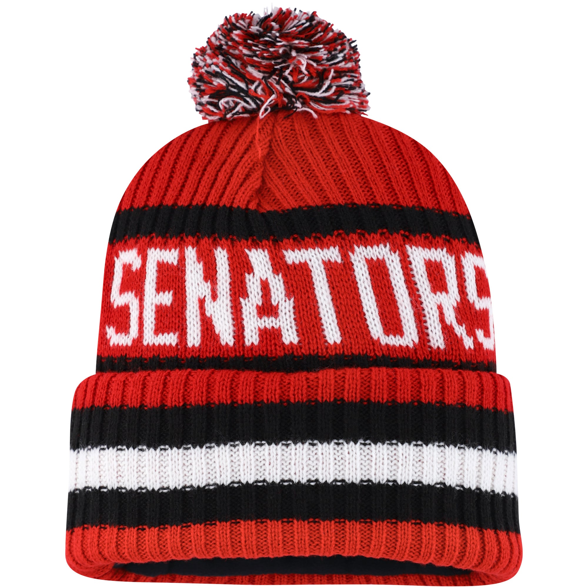 Bonnet en tricot à revers Bering des Sénateurs d'Ottawa '47 rouge/noir pour hommes avec pompon