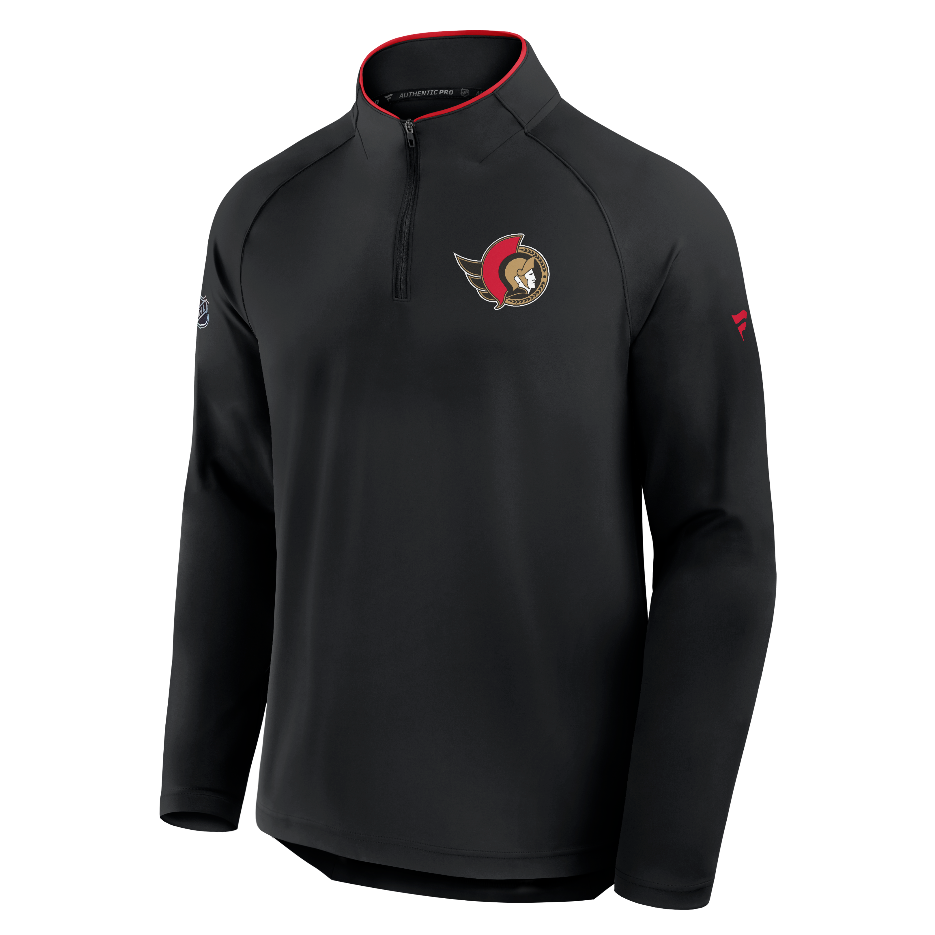 Pull-over léger à quart de zip Fanatics noir authentique des Sénateurs d'Ottawa pour homme