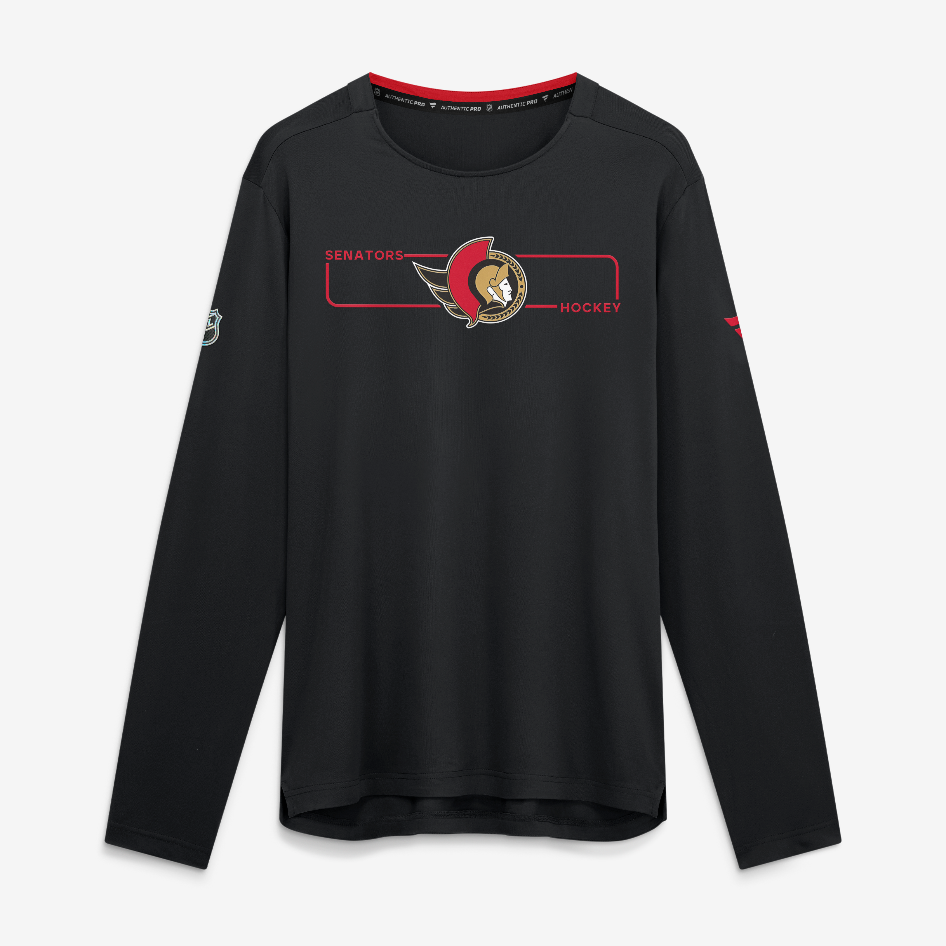 T-shirt à manches longues authentique Pro Rink Tech des Sénateurs d'Ottawa noirs de Fanatics pour hommes