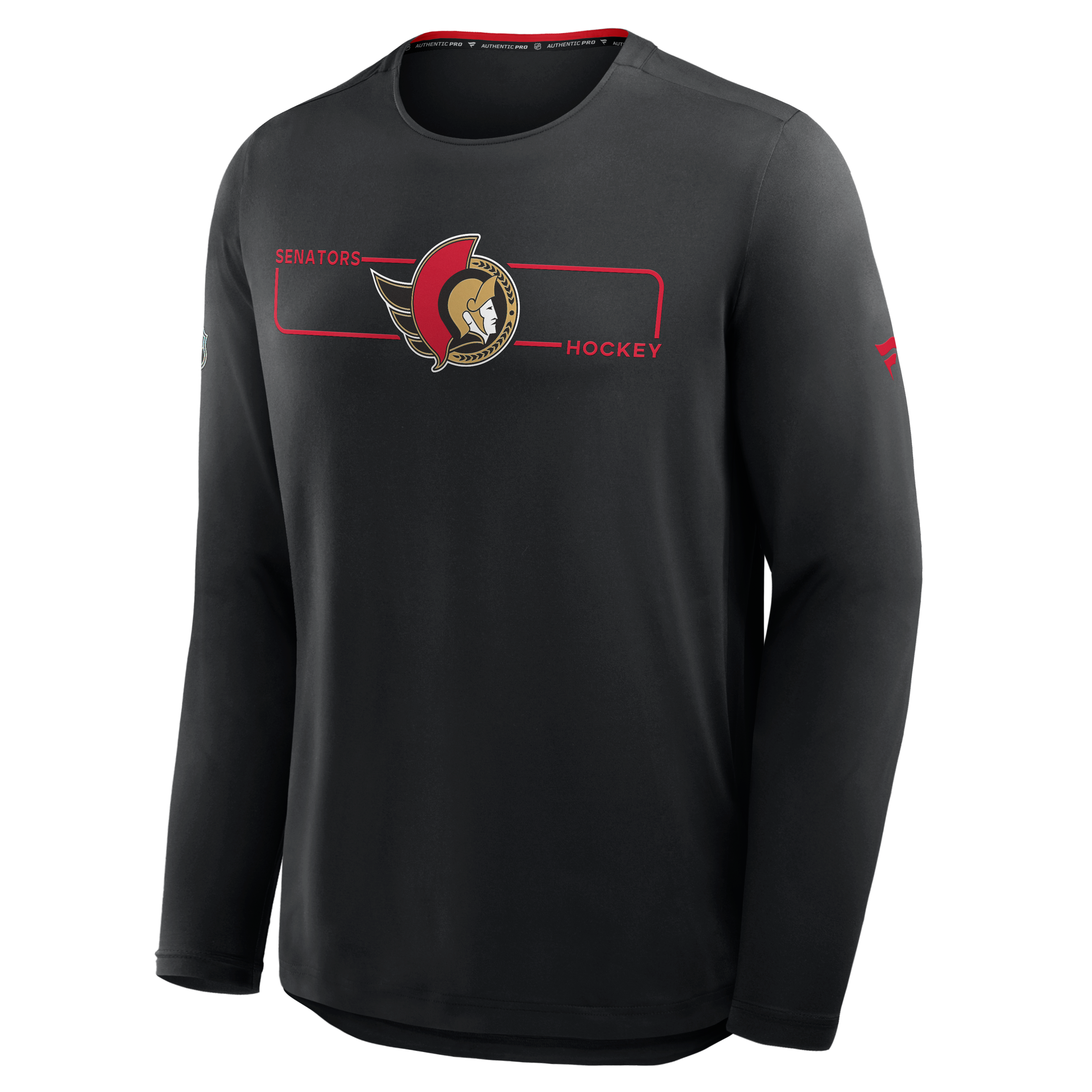 T-shirt à manches longues authentique Pro Rink Tech des Sénateurs d'Ottawa noirs de Fanatics pour hommes