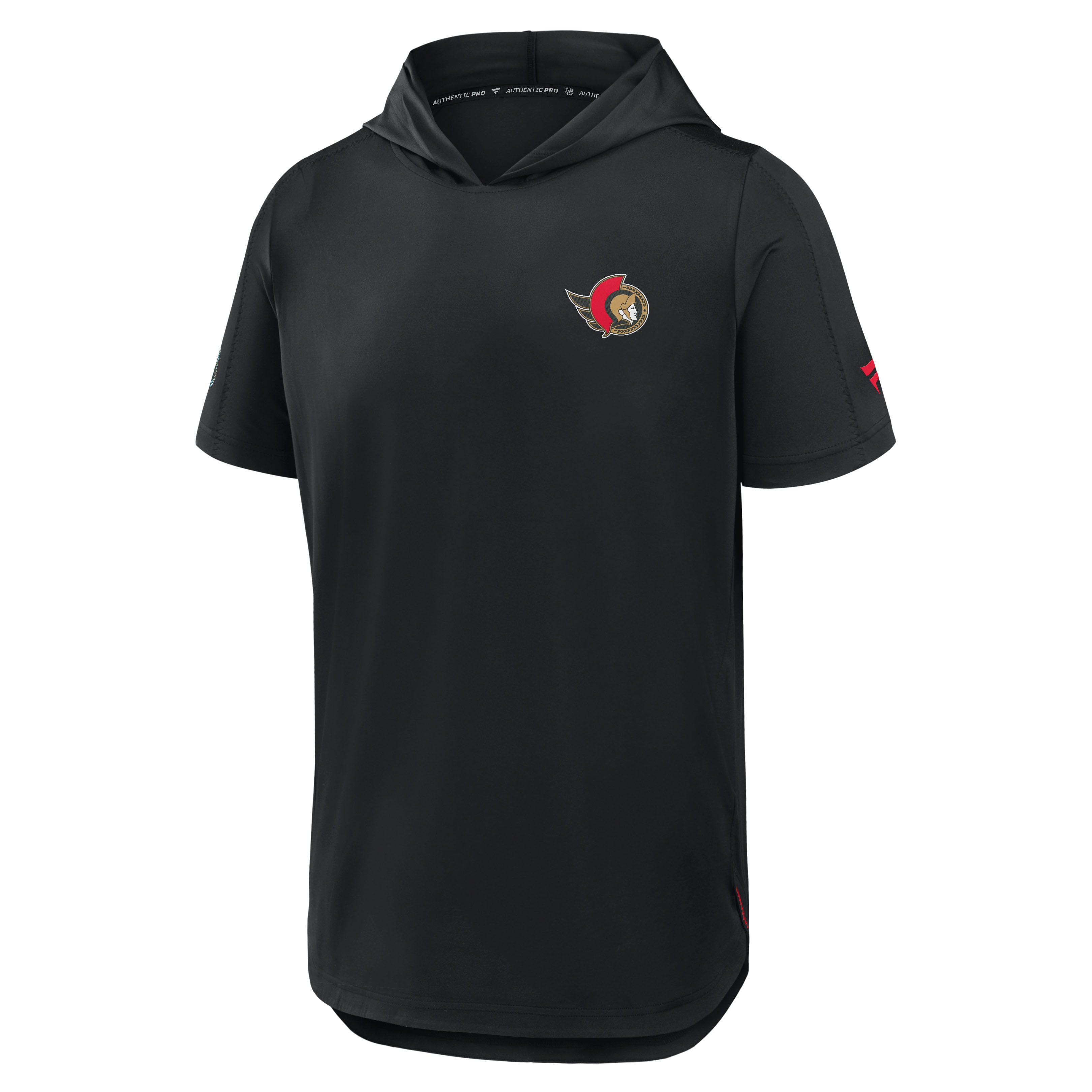 Men's Fanatics Black Ottawa Senators Authentic Pro Train Short Sleeve Pullover Hoodie