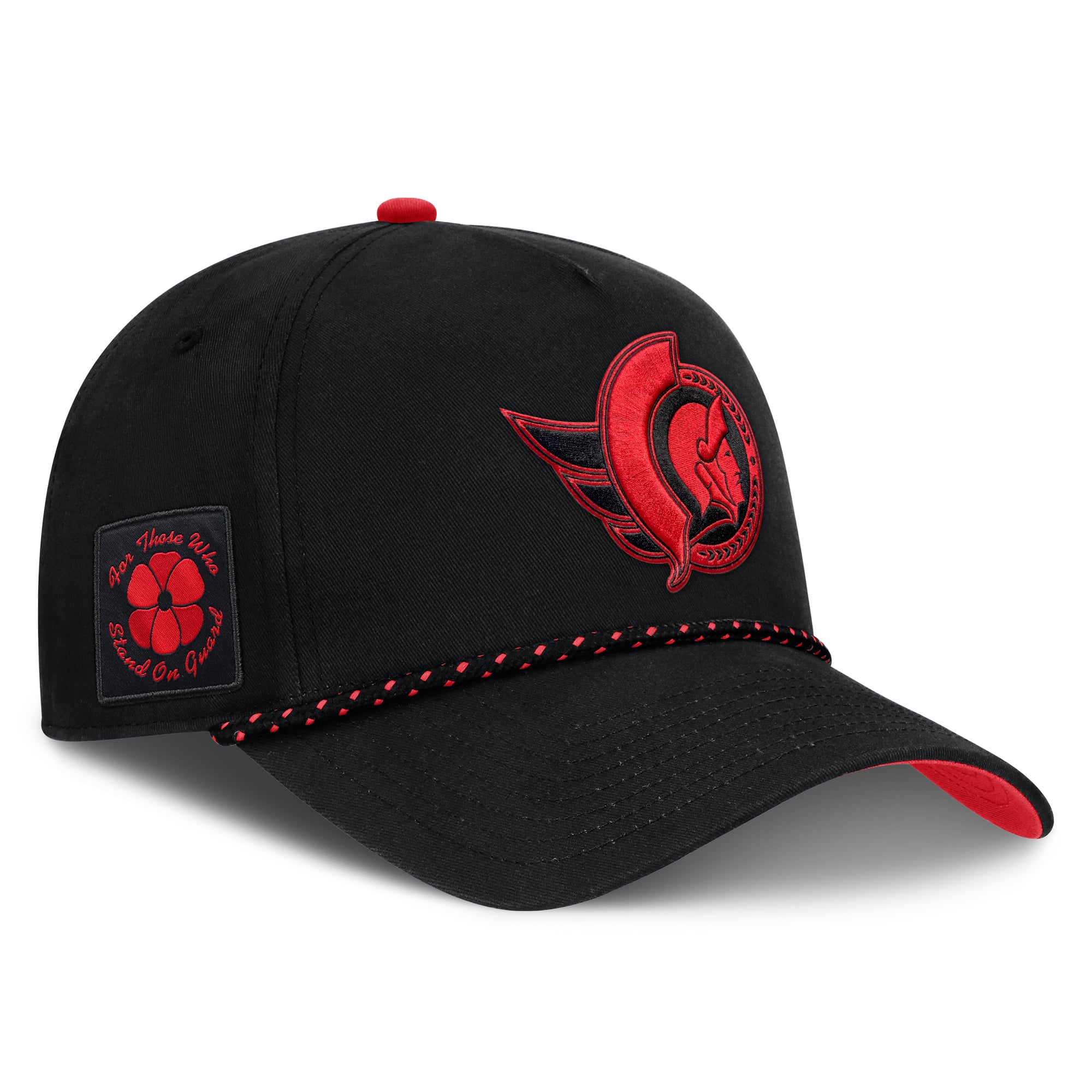 Casquette Fanatics noire pour homme, modèle A-Frame authentique Pro, modèle A-Frame, en hommage aux militaires canadiens, édition spéciale des Sénateurs d'Ottawa (Canada).