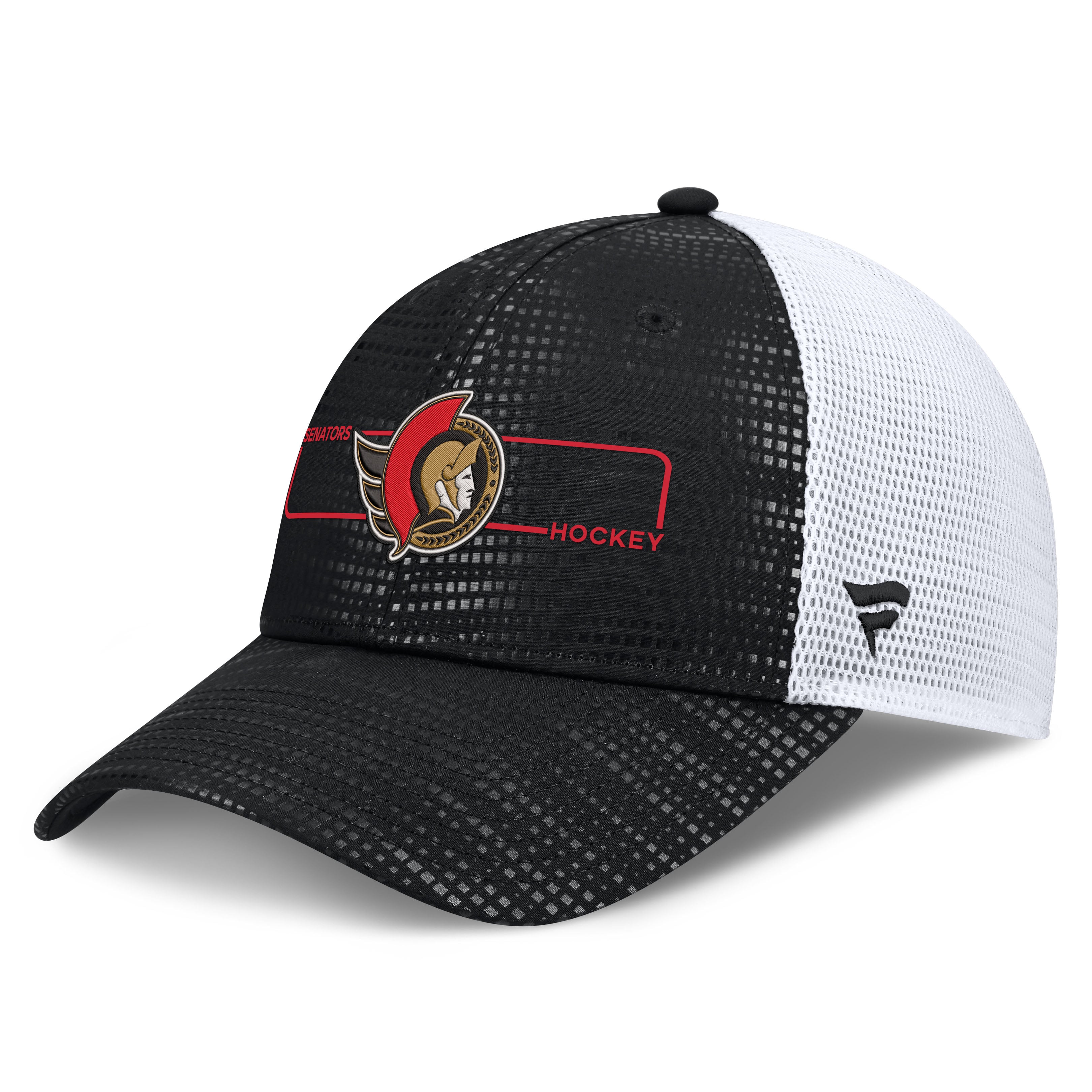 Men's Fanatics Black/White Ottawa Senators Authentic Pro Rink Boxed Logo Trucker Hat