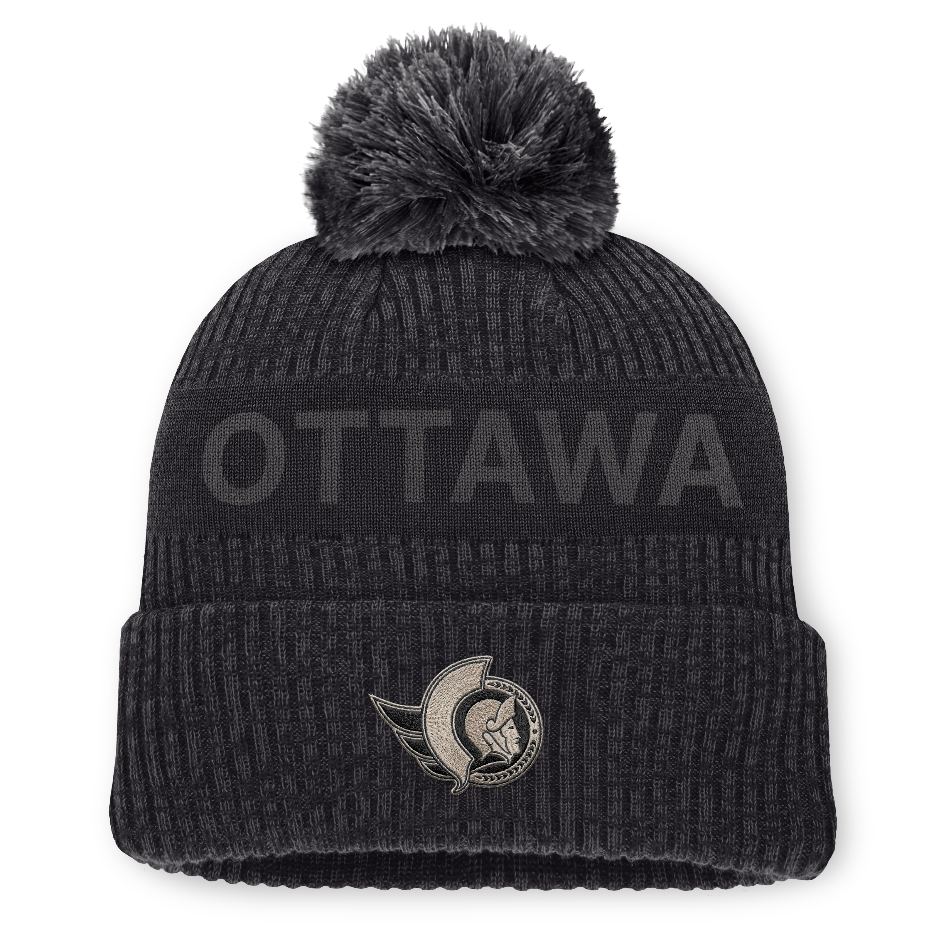 Bonnet authentique Pro Road des Sénateurs d'Ottawa, couleur anthracite/noir, avec pompon