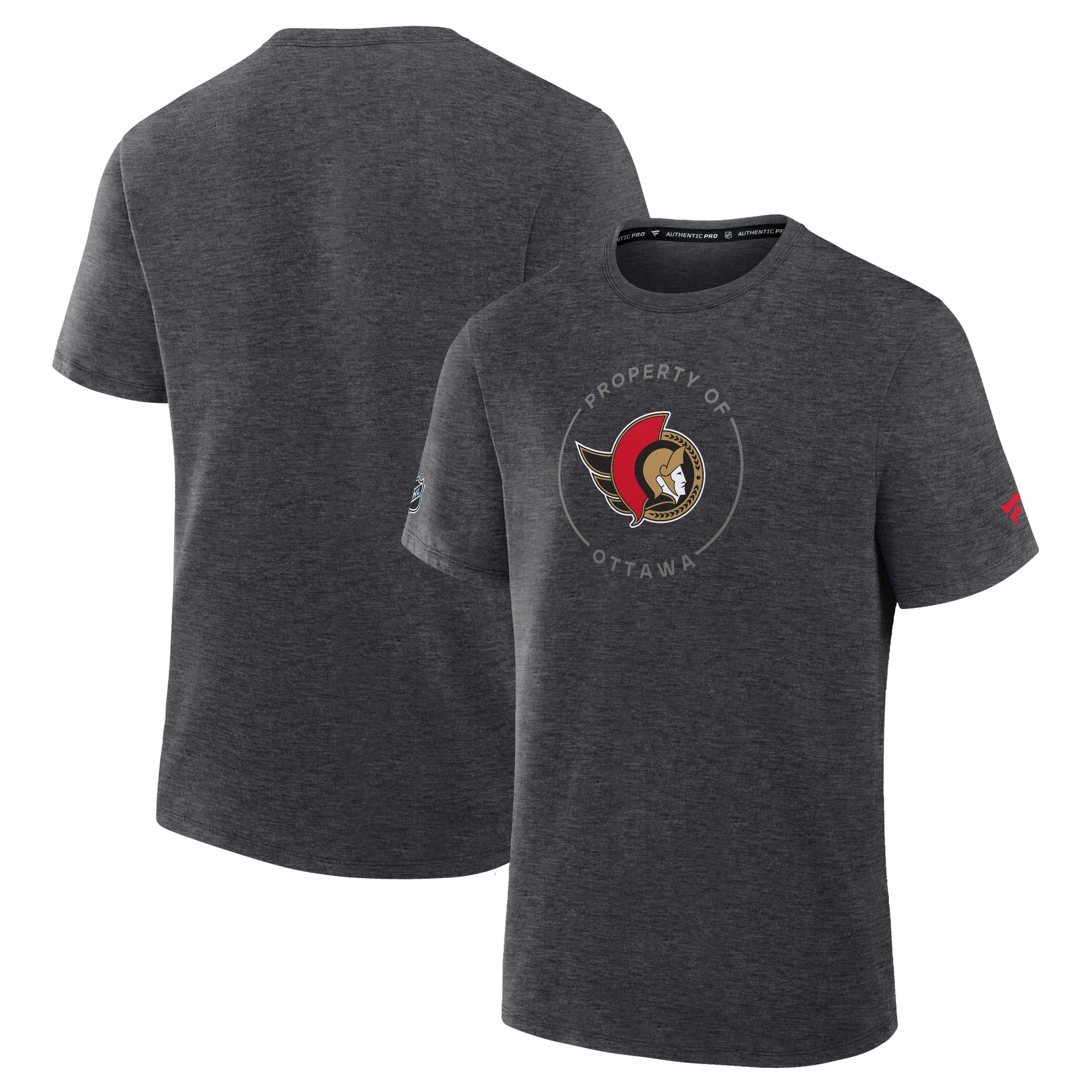 T-shirt authentique Fanatics Heather Charcoal Ottawa Senators pour homme, propriété professionnelle
