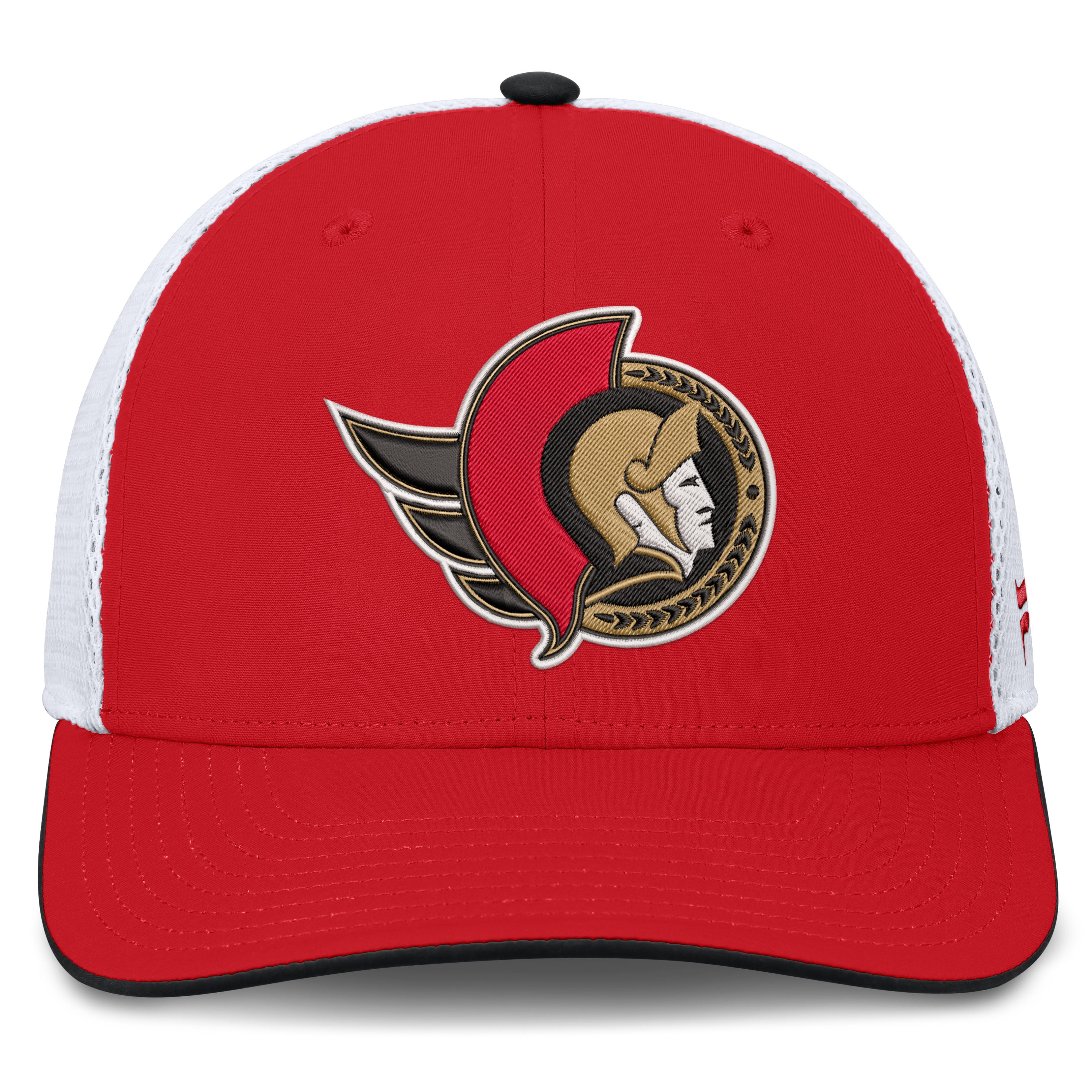 Men's Fanatics Red/White Ottawa Senators Authentic Pro Rink Mid-Crown Adjustable Trucker Hat