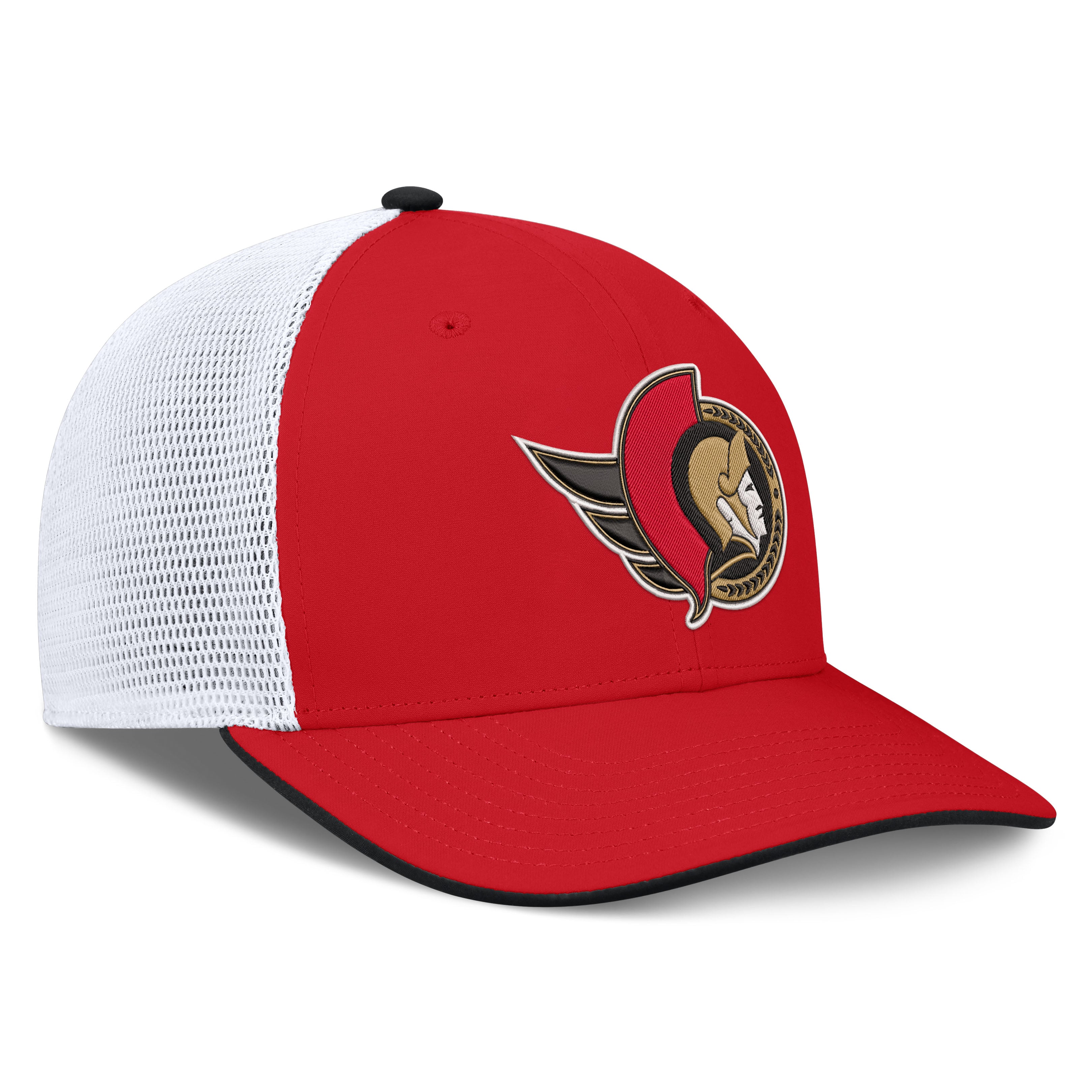 Men's Fanatics Red/White Ottawa Senators Authentic Pro Rink Mid-Crown Adjustable Trucker Hat
