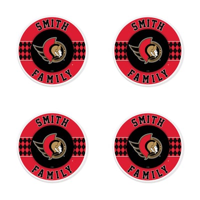 Ottawa Senators 4" Personalized Circular Coasters 4-Pack Set