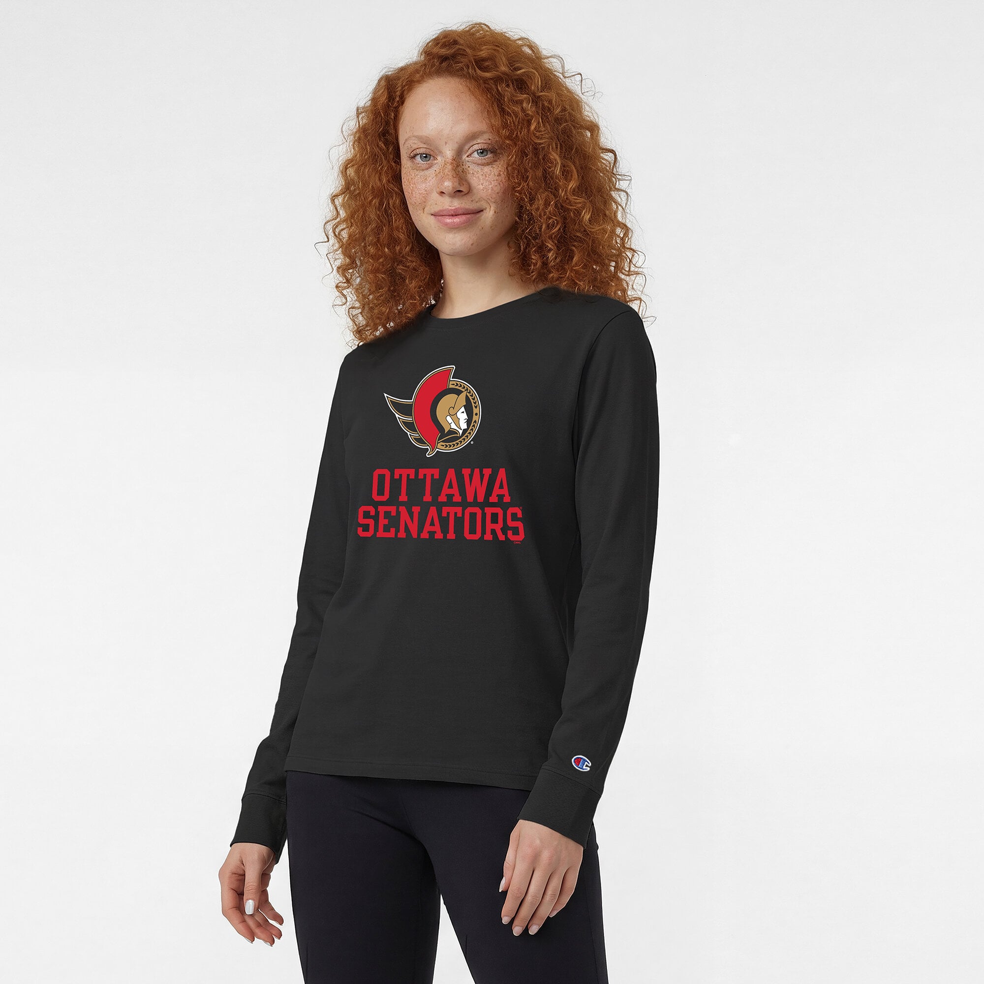 T-shirt à manches longues Champion Black Ottawa Senators Wordmark Lockup pour femmes