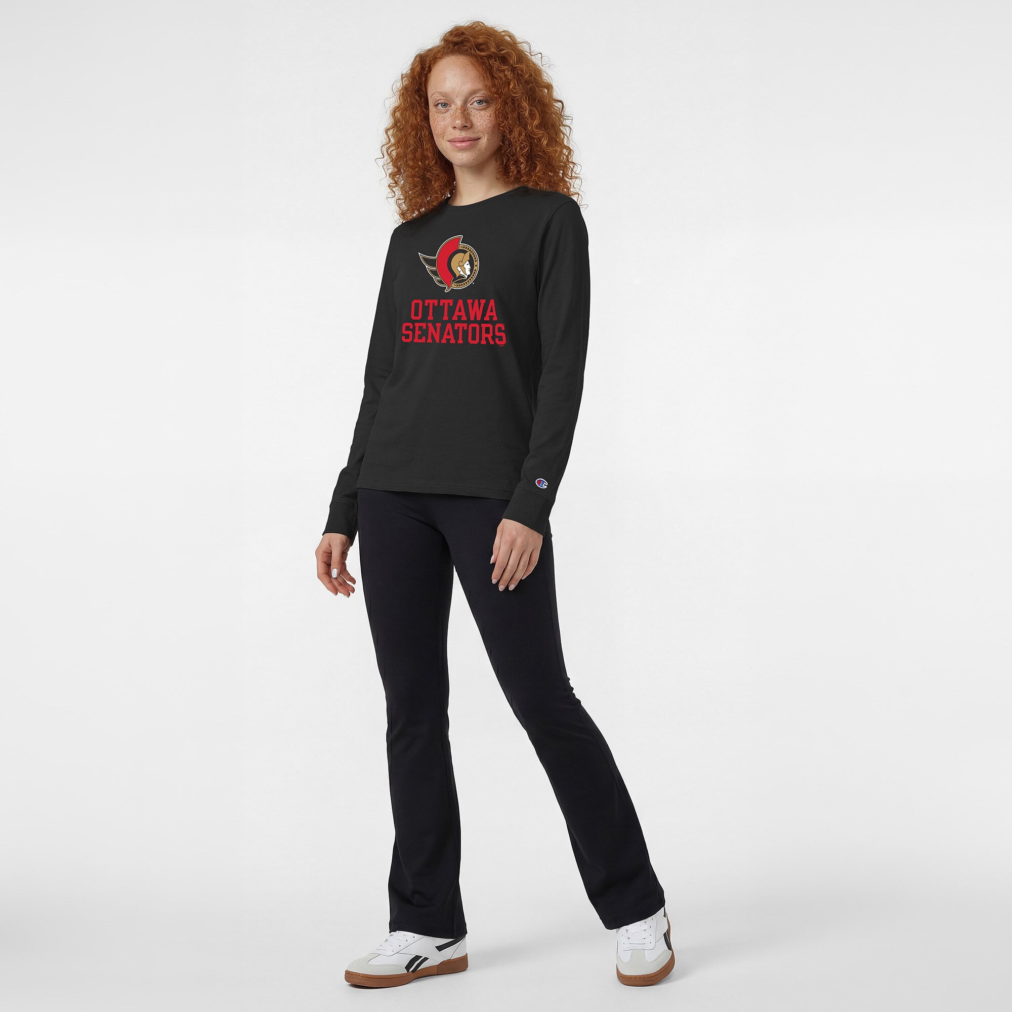 T-shirt à manches longues Champion Black Ottawa Senators Wordmark Lockup pour femmes