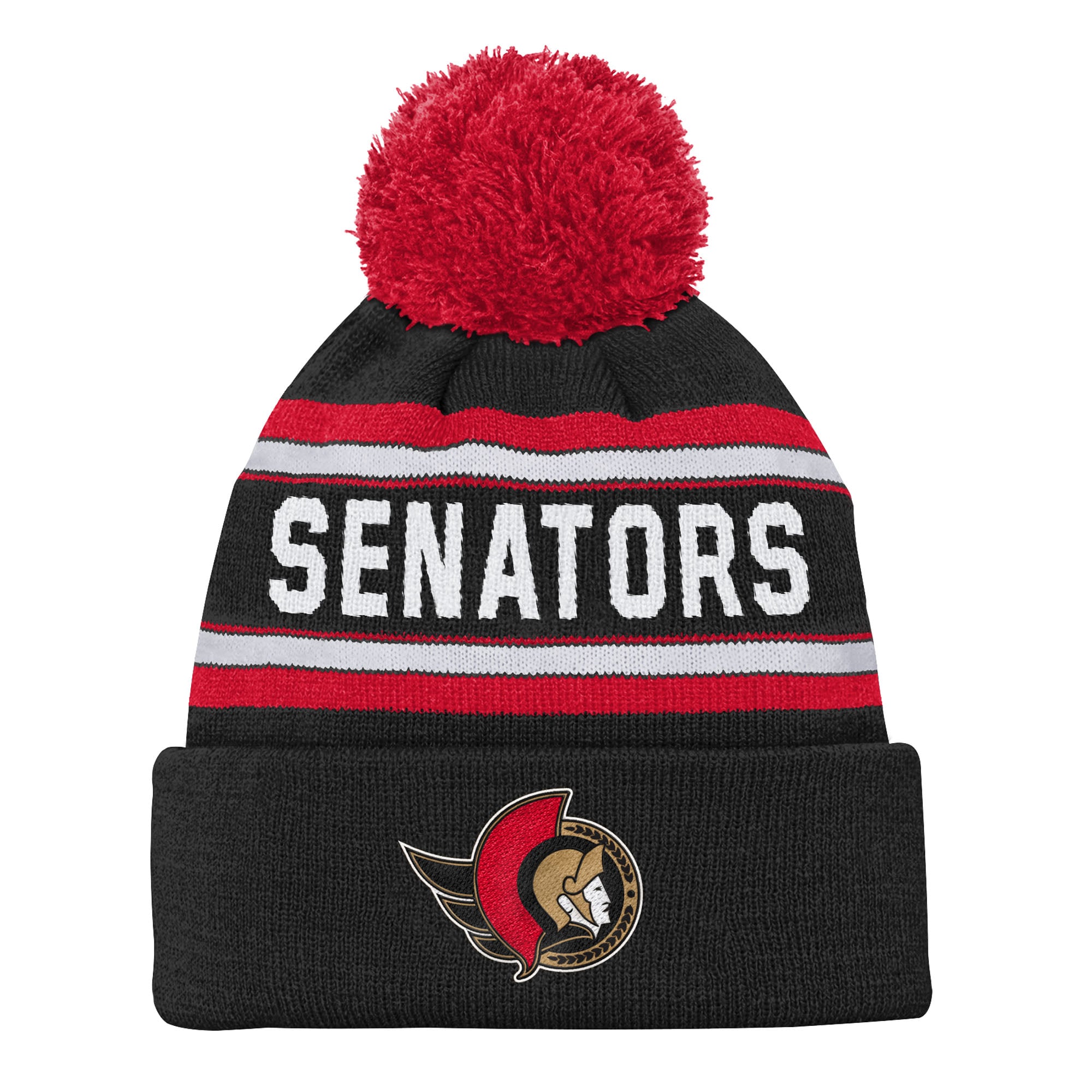 Bonnet en tricot jacquard noir à revers et pompon Youth Outerstuff des Sénateurs d'Ottawa