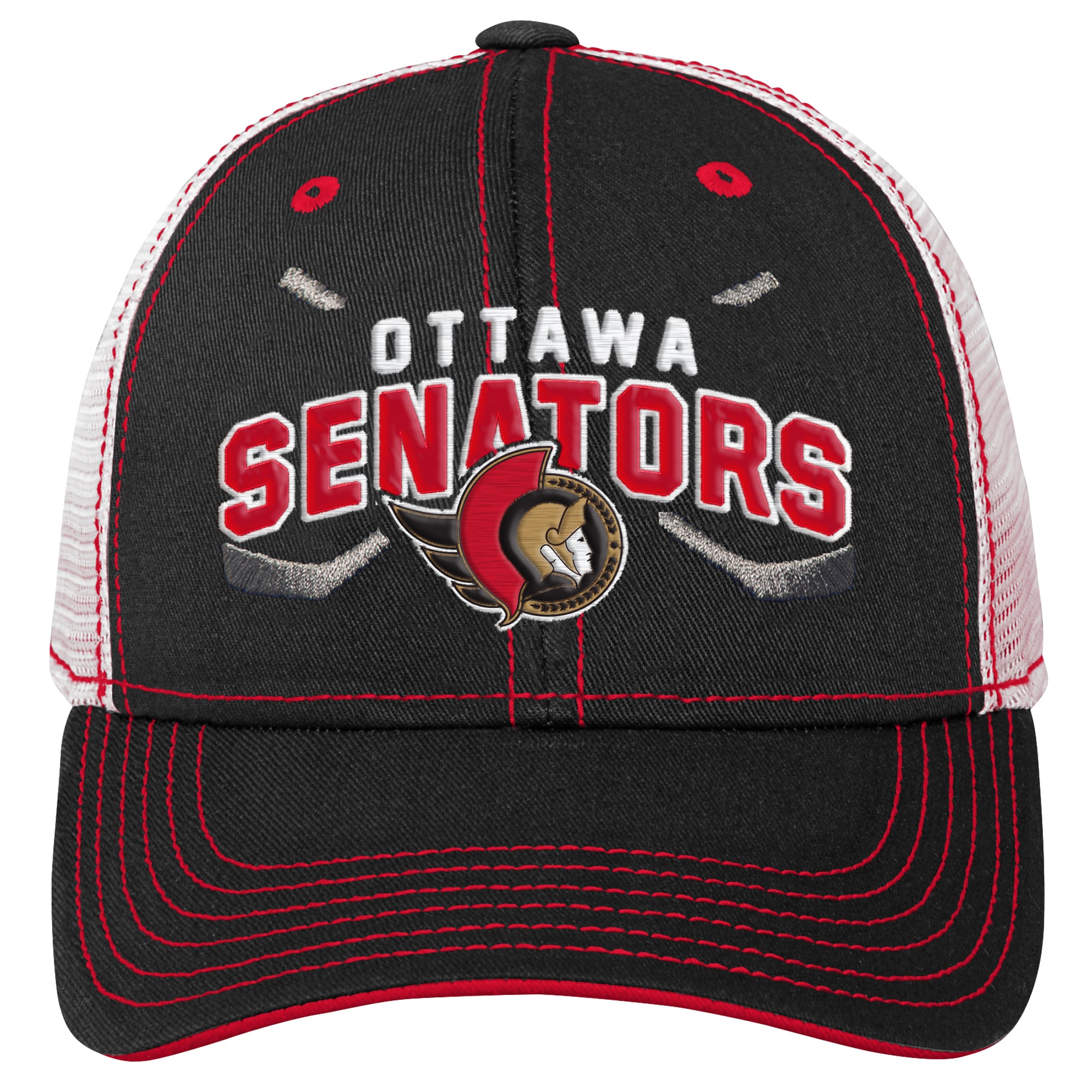 Casquette ajustable à dos en filet noir Outerstuff pour jeunes des Sénateurs d'Ottawa