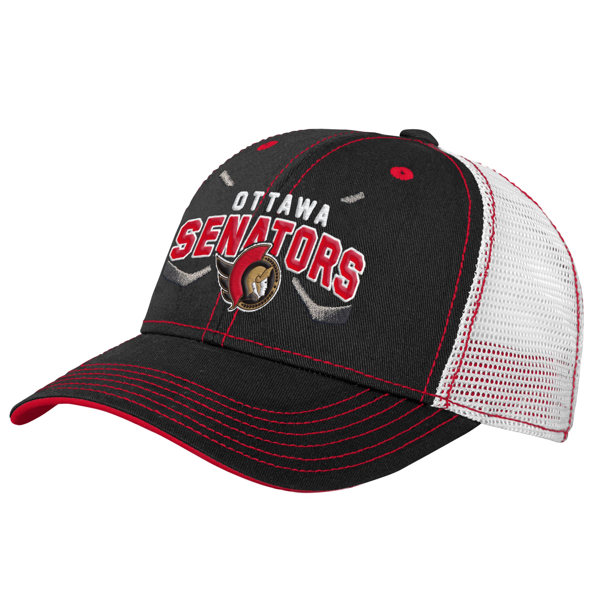 Casquette ajustable à dos en filet noir Outerstuff pour jeunes des Sénateurs d'Ottawa