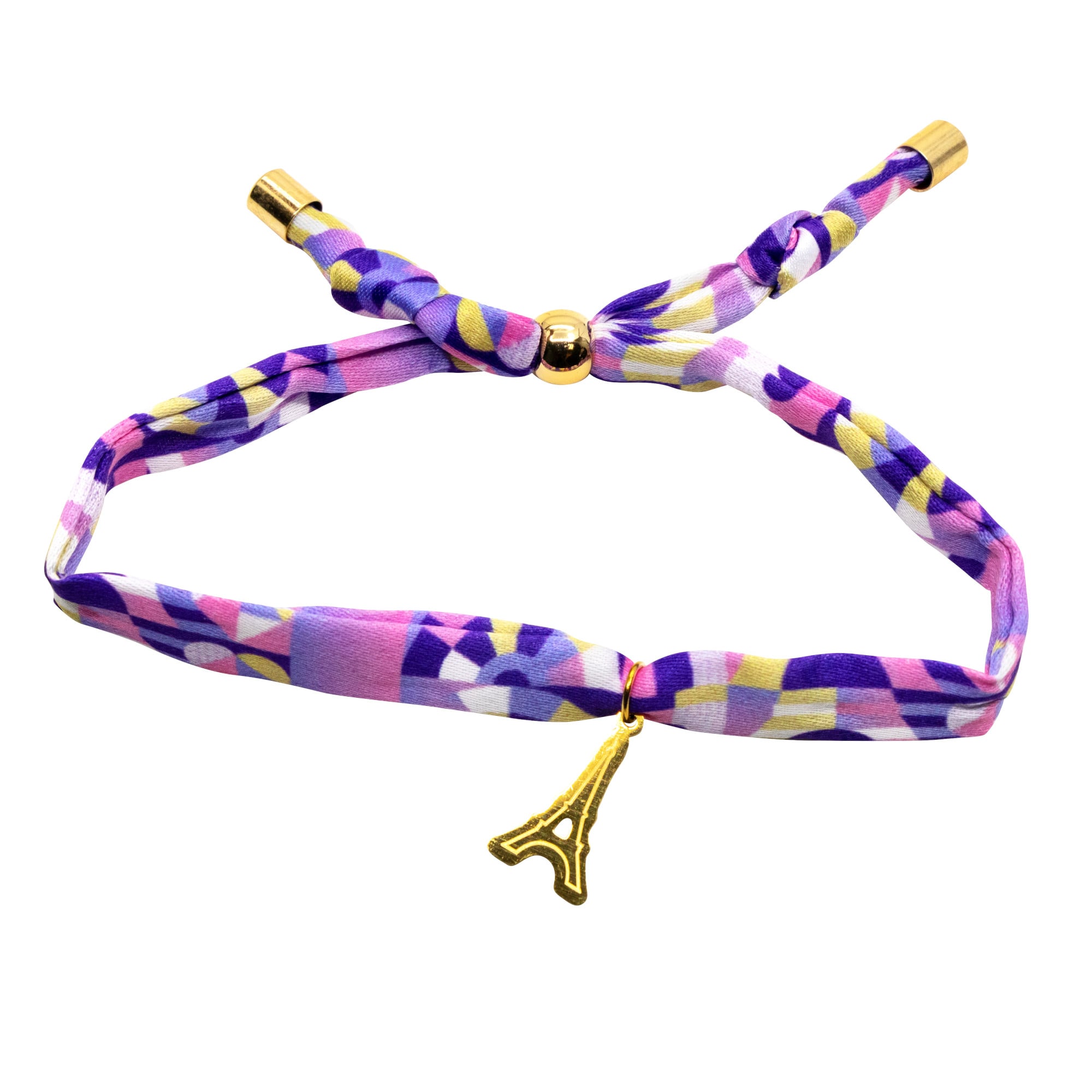 Bracelet Ruban Jeux Olympiques Paris 2024 Avec Breloques - Ajustable, Acier Doré, Neuf Avec étiquettes